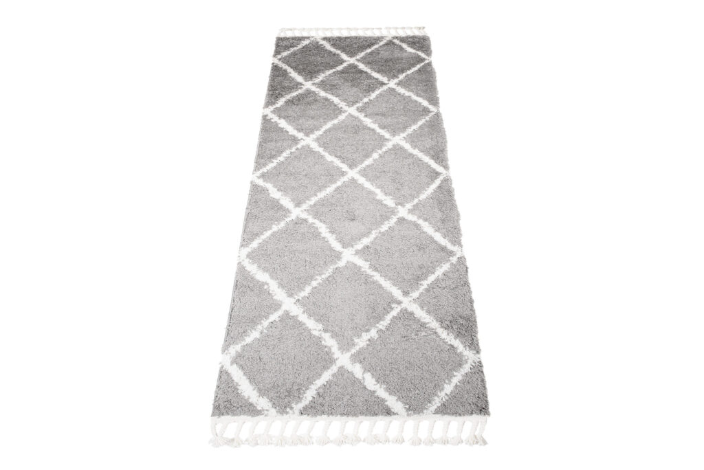 Carpet Runner Boho Shaggy Fringes Grey Geometric Trellis Soft Fluffy
