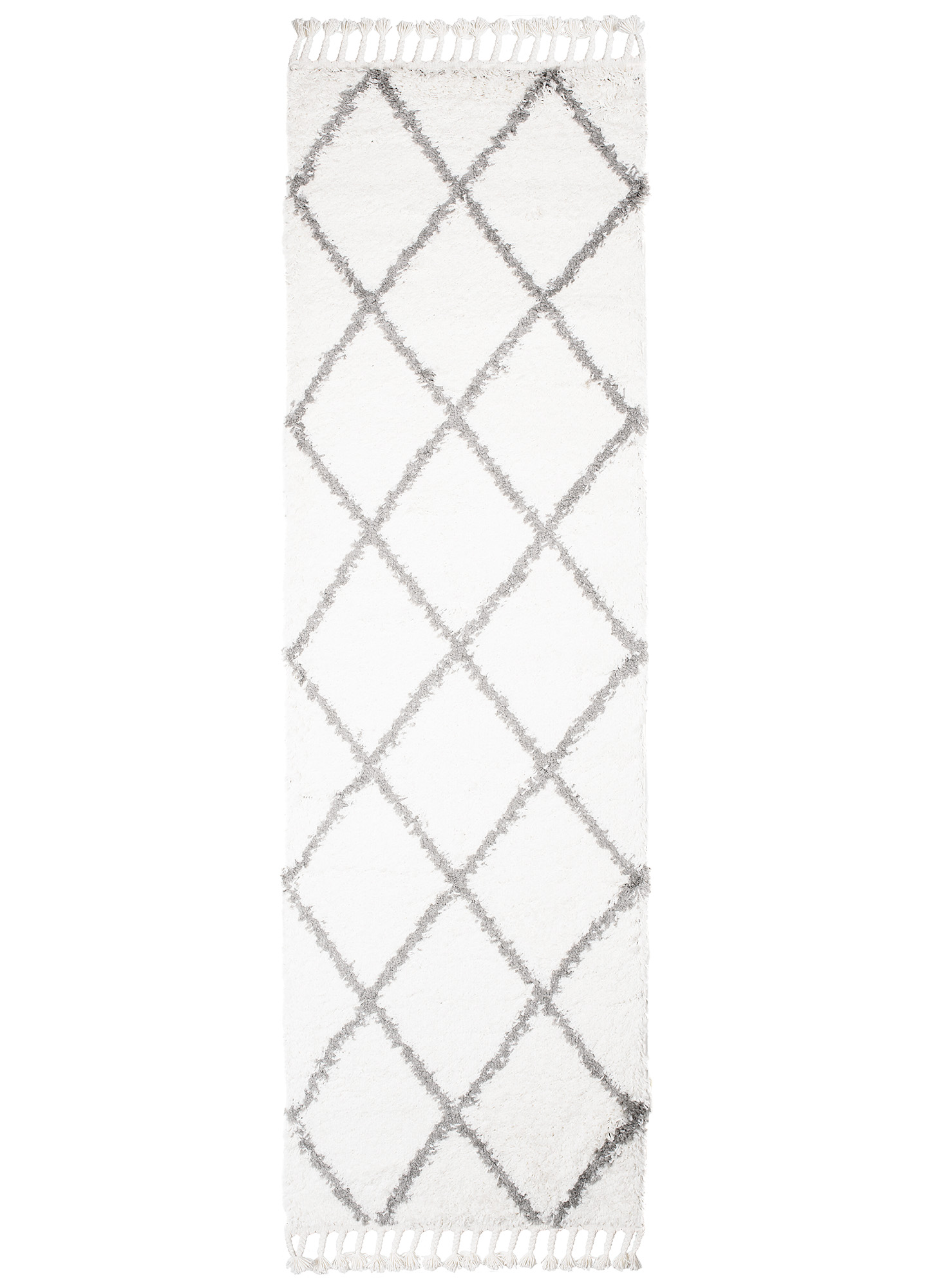Carpet Runner Boho Shaggy Fringes Cream Geometric Trellis Soft