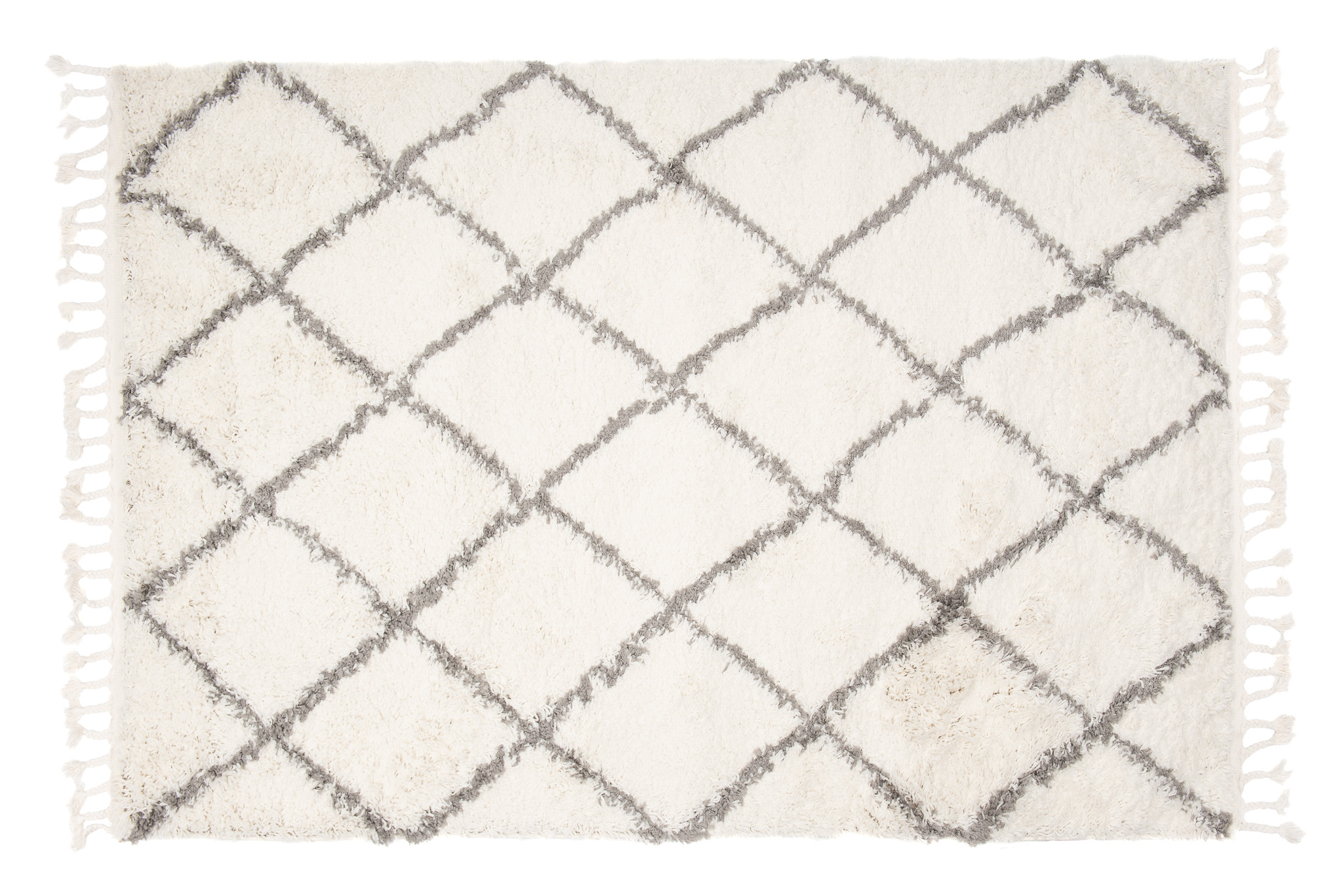 Area Rug Boho Shaggy Fringes Diamond Lines Cream Grey