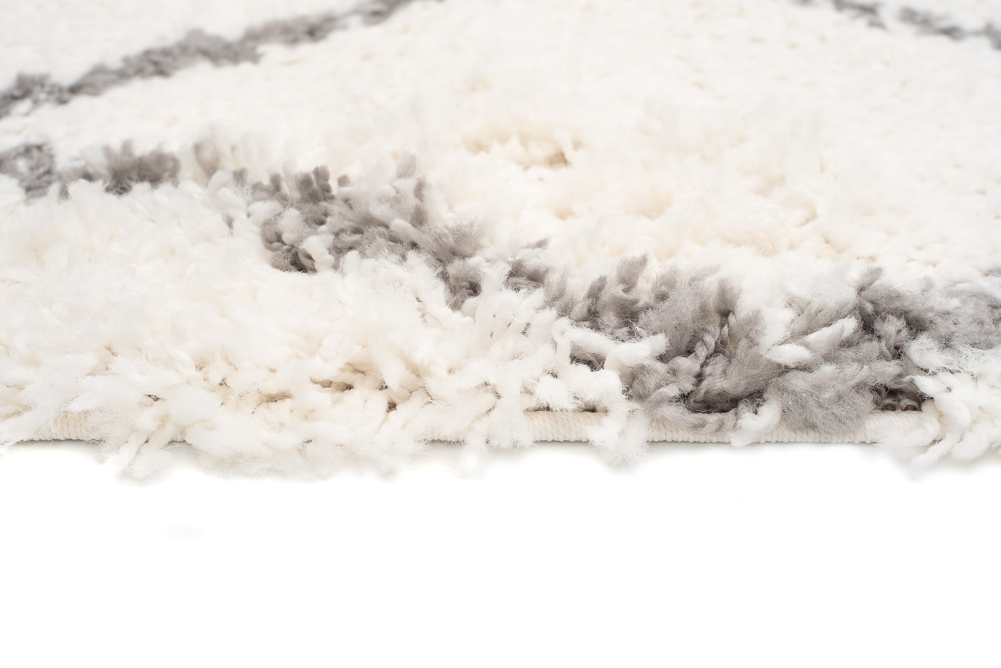 Area Rug Boho Shaggy Fringes Diamond Lines Cream Grey