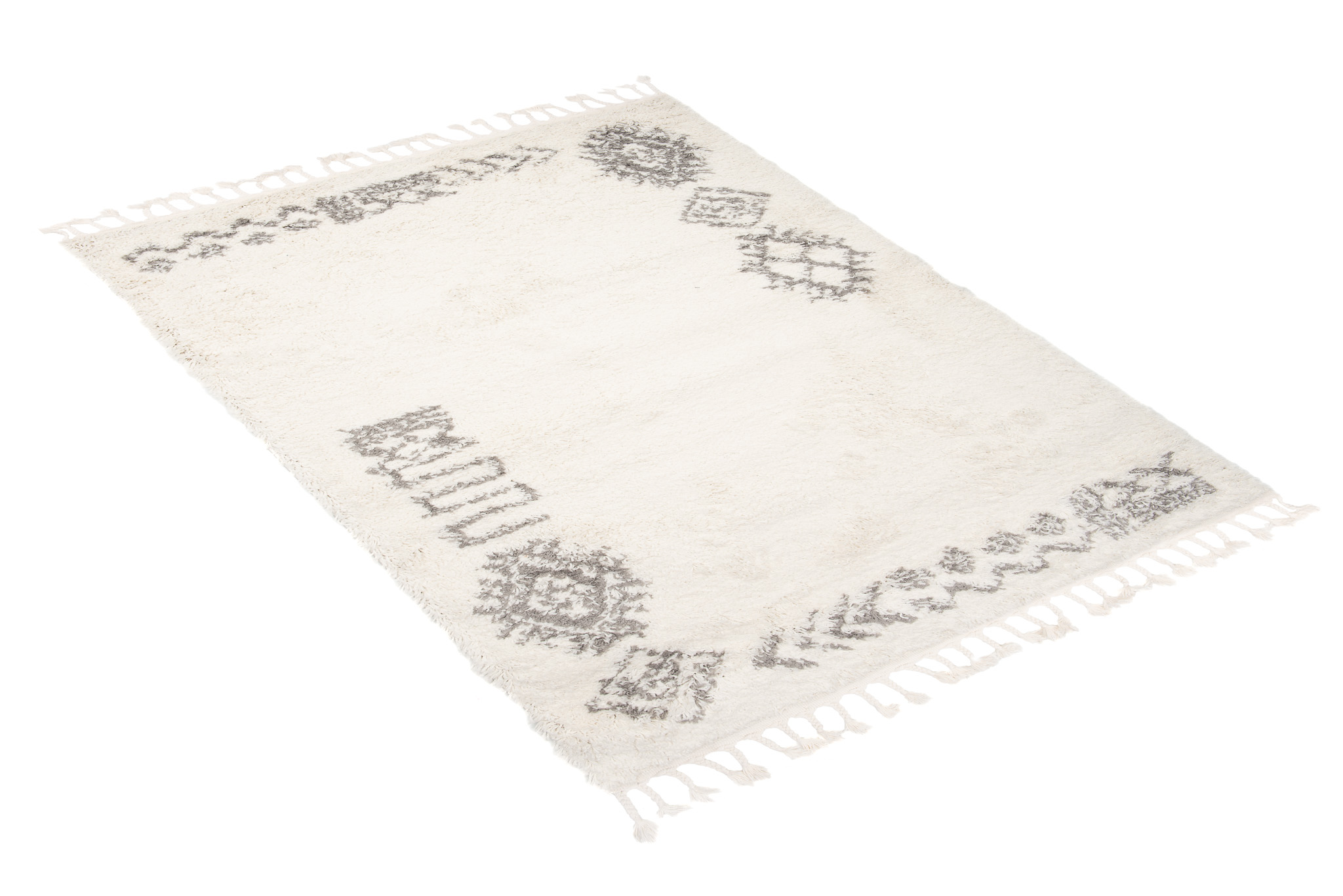 Area Rug Boho Shaggy Fringes Ethno Frame Cream Dark Grey