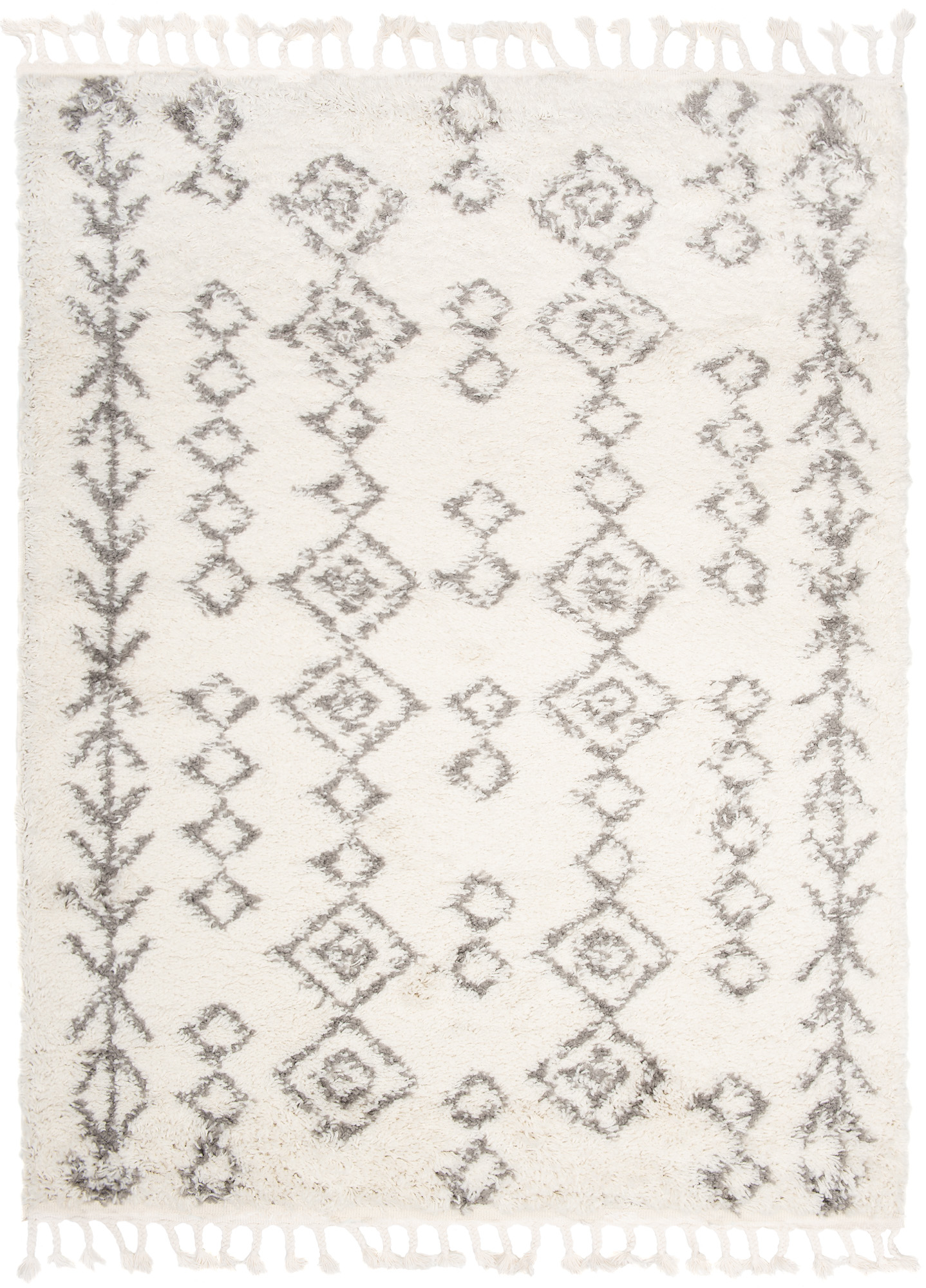 Area Rug Boho Shaggy Fringes Ethno Lines Cream Grey
