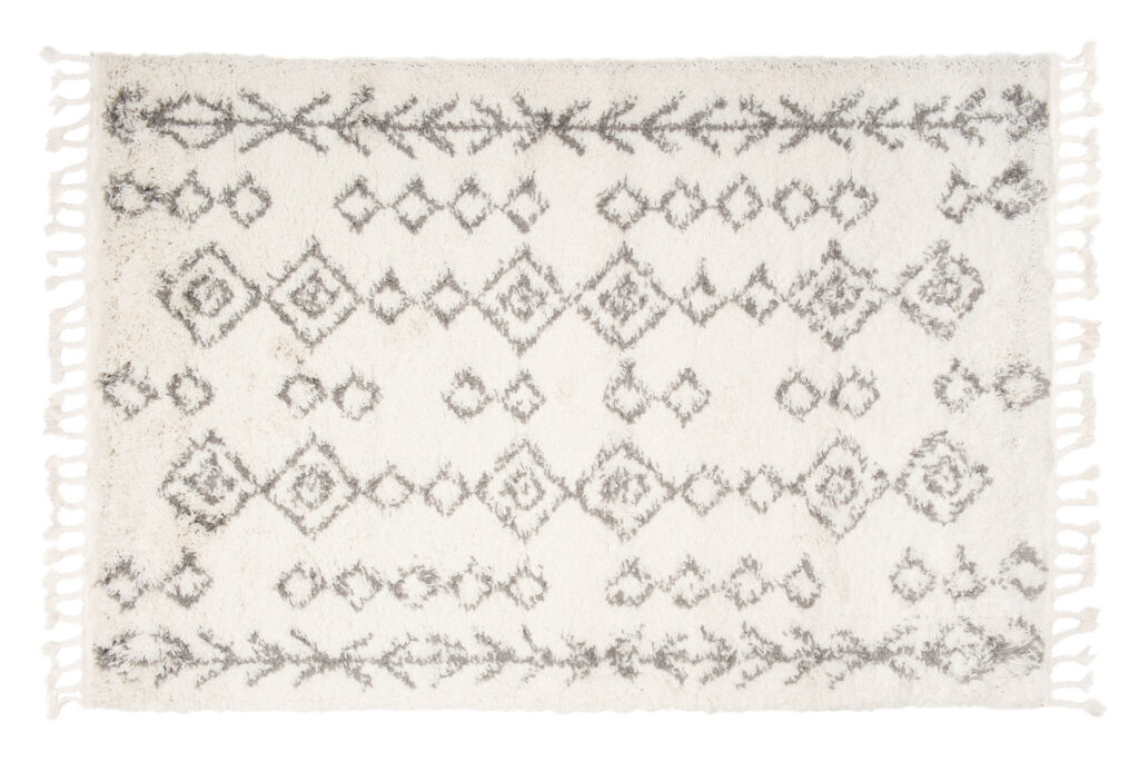 Area Rug Boho Shaggy Fringes Ethno Lines Cream Grey