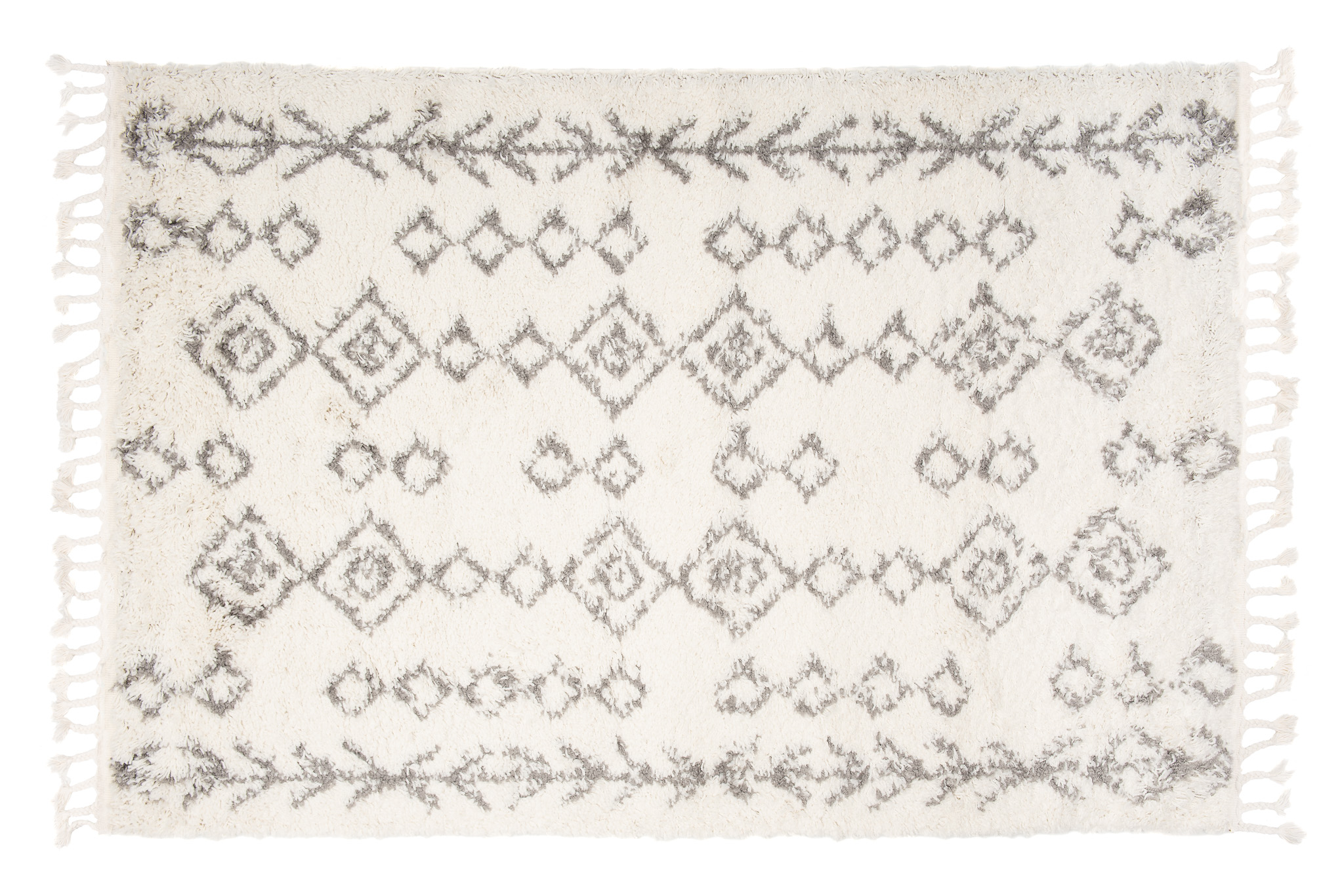 Area Rug Boho Shaggy Fringes Ethno Lines Cream Grey
