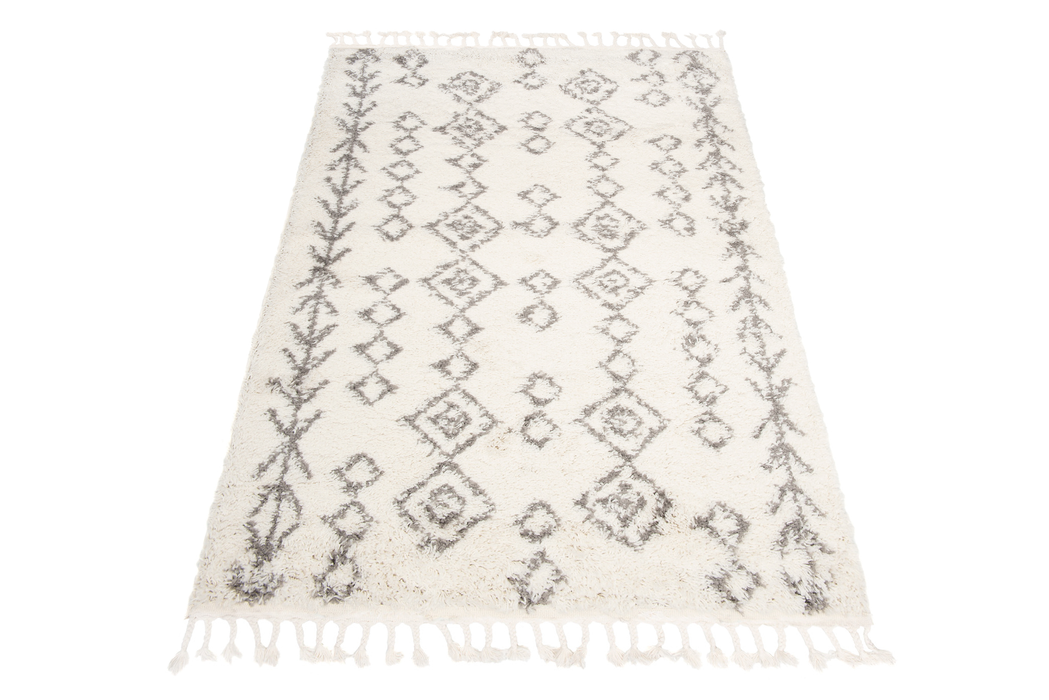 Area Rug Boho Shaggy Fringes Ethno Lines Cream Grey