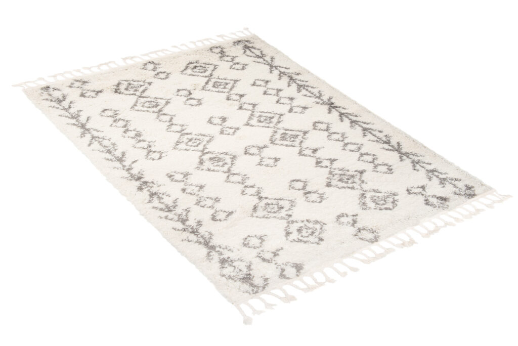 Area Rug Boho Shaggy Fringes Ethno Lines Cream Grey