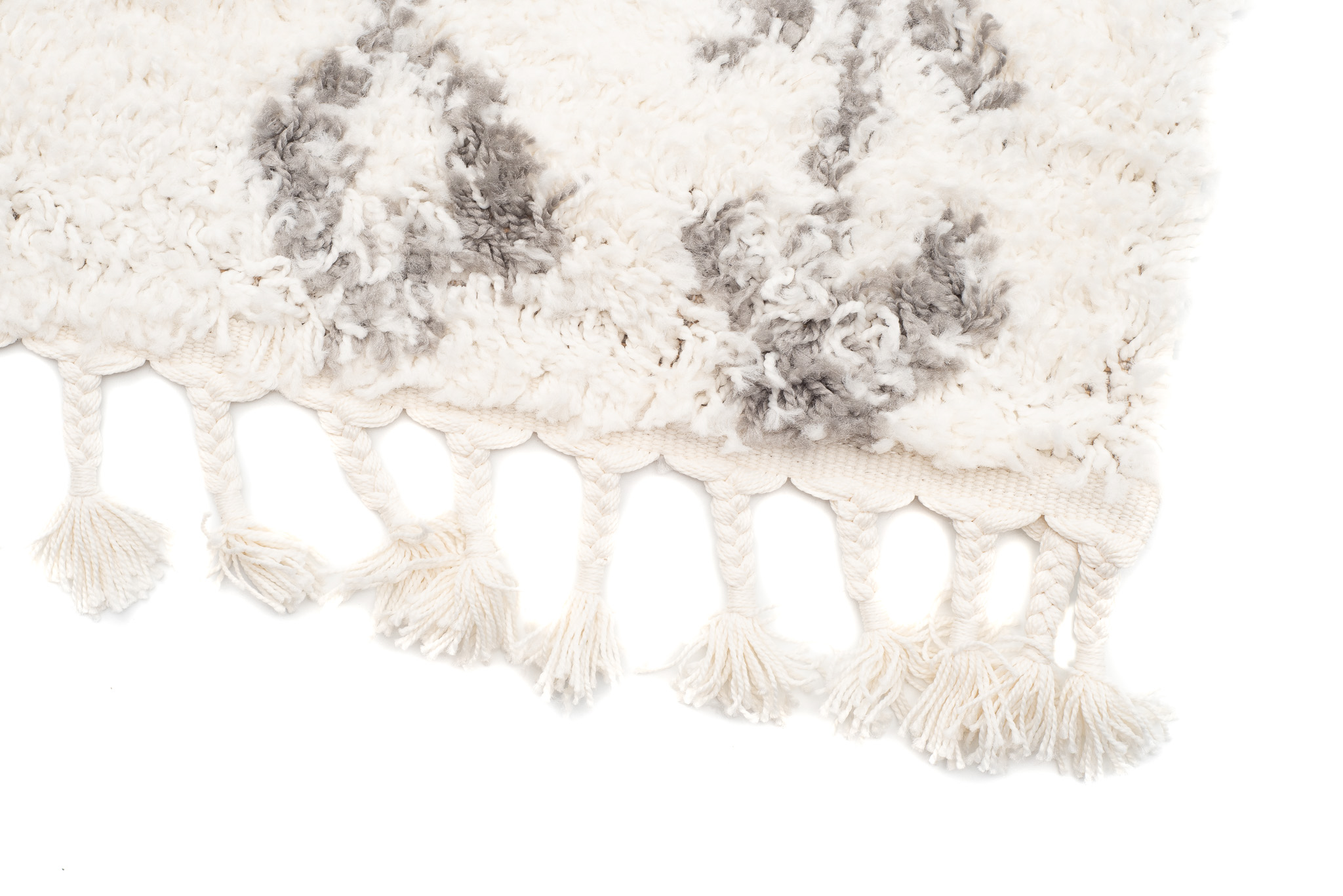 Area Rug Boho Shaggy Fringes Ethno Lines Cream Grey