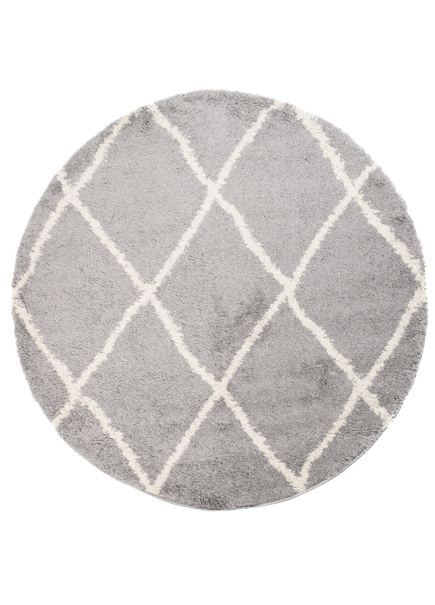 Area Rug Boho Round Shaggy Grey Cream Diamond Lines