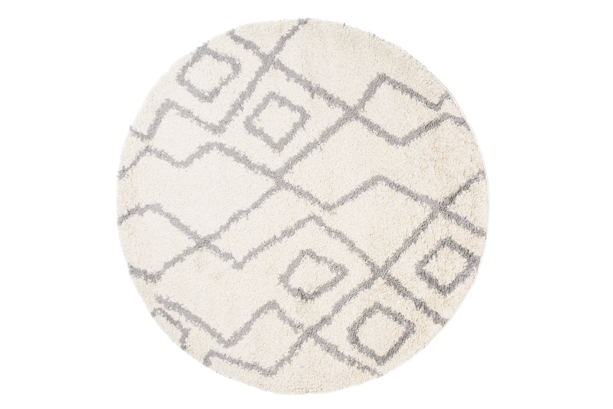 Area Rug Boho Round Shaggy Cream Grey Lines Shapes