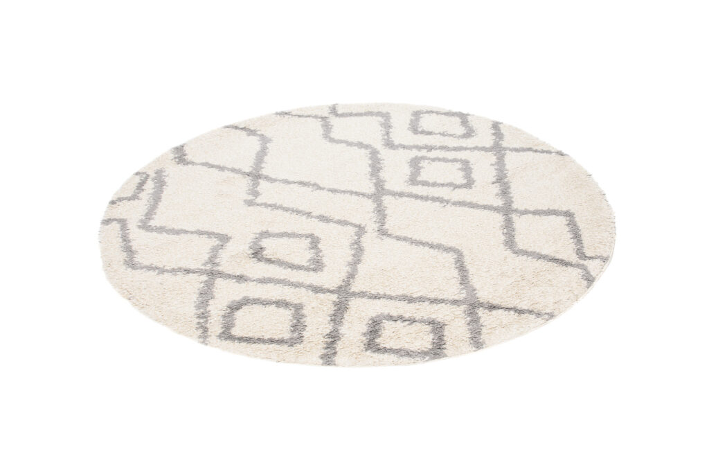 Area Rug Boho Round Shaggy Cream Grey Lines Shapes