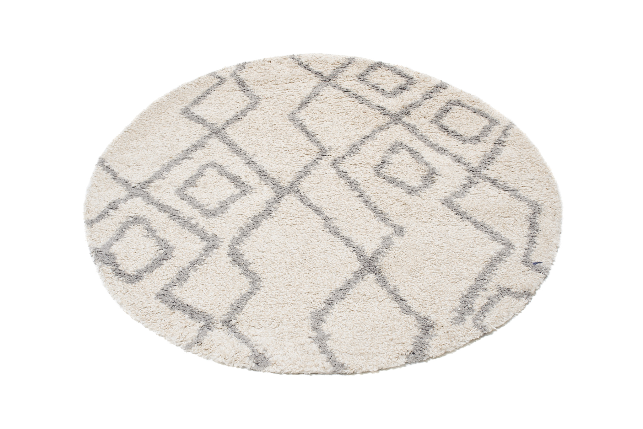 Area Rug Boho Round Shaggy Cream Grey Lines Shapes