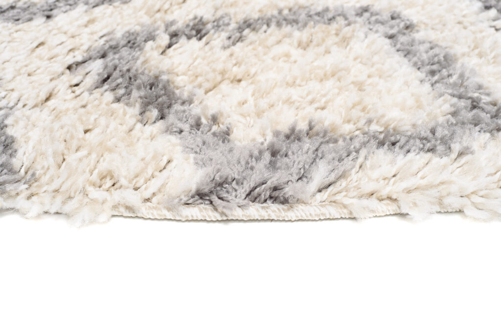 Area Rug Boho Round Shaggy Cream Grey Lines Shapes