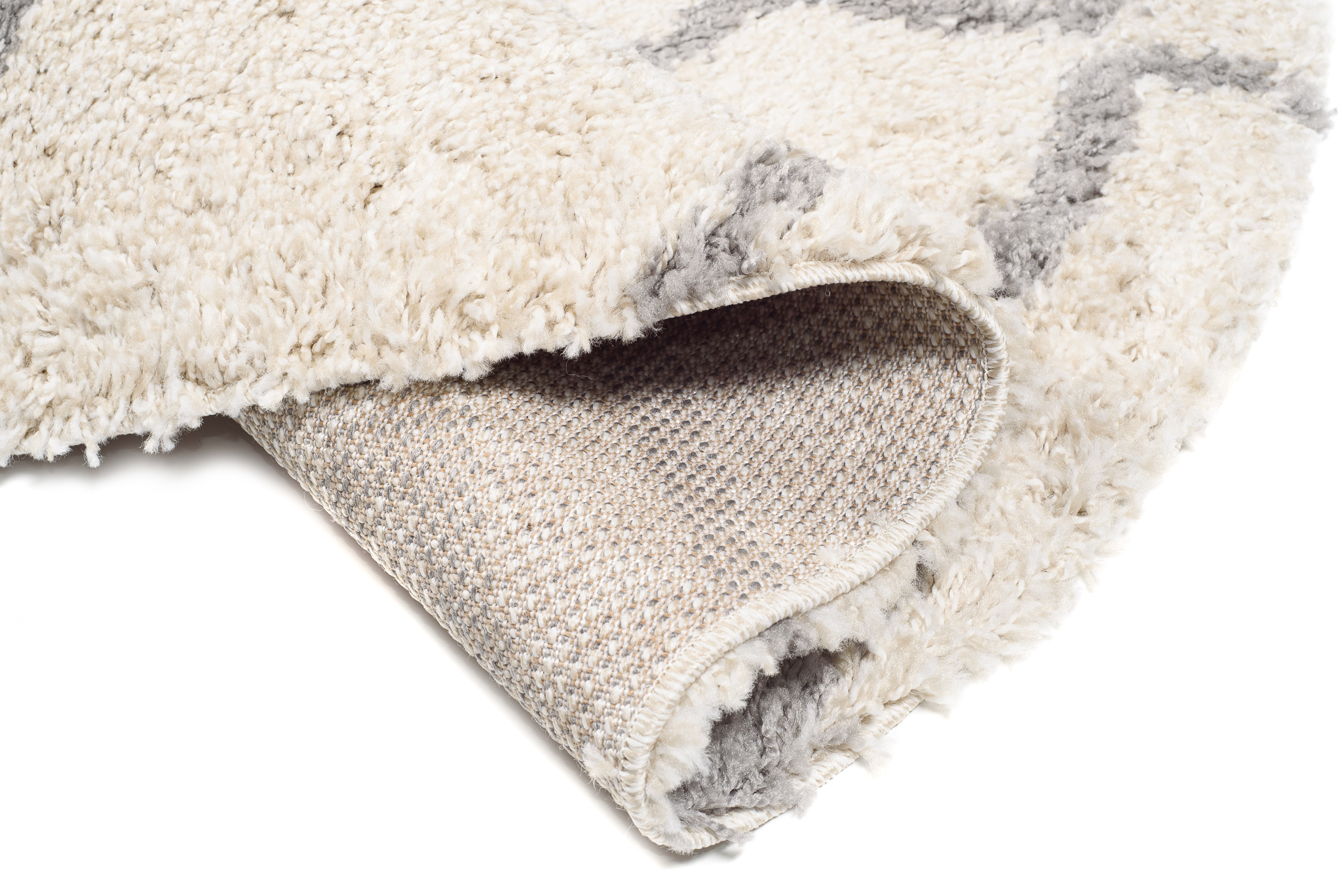 Area Rug Boho Round Shaggy Cream Grey Lines Shapes