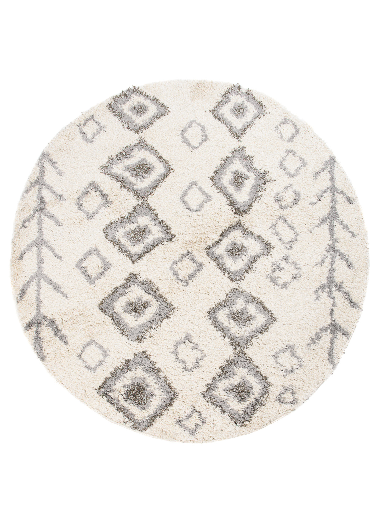 Area Rug Boho Round Shaggy Cream Grey Ethnic Shapes
