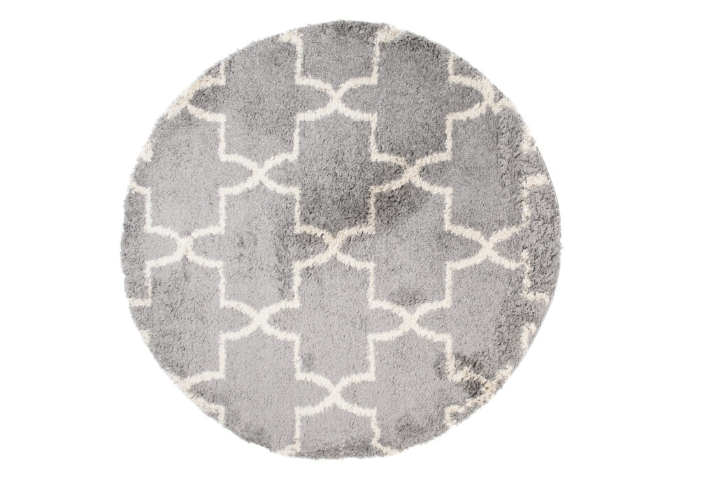 Area Rug Boho Round Shaggy Geometric Grey Cream Moroccan