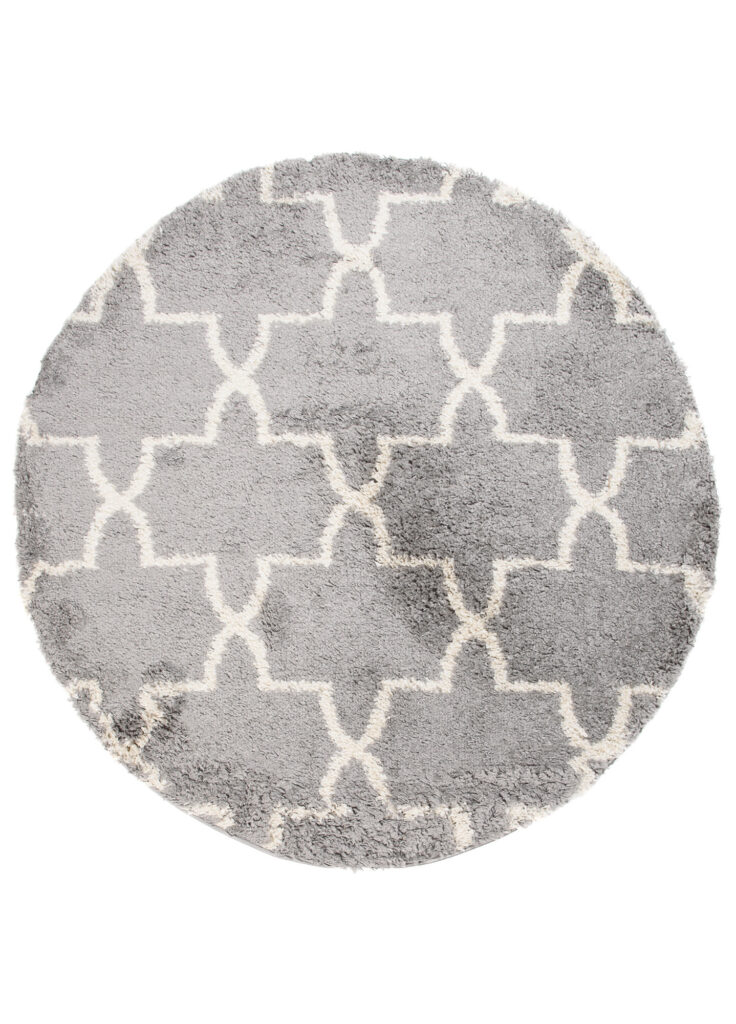 Area Rug Boho Round Shaggy Geometric Grey Cream Moroccan