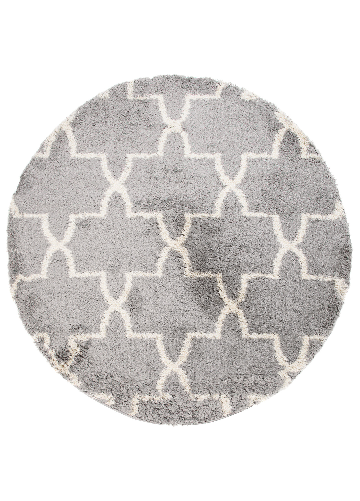 Area Rug Boho Round Shaggy Geometric Grey Cream Moroccan