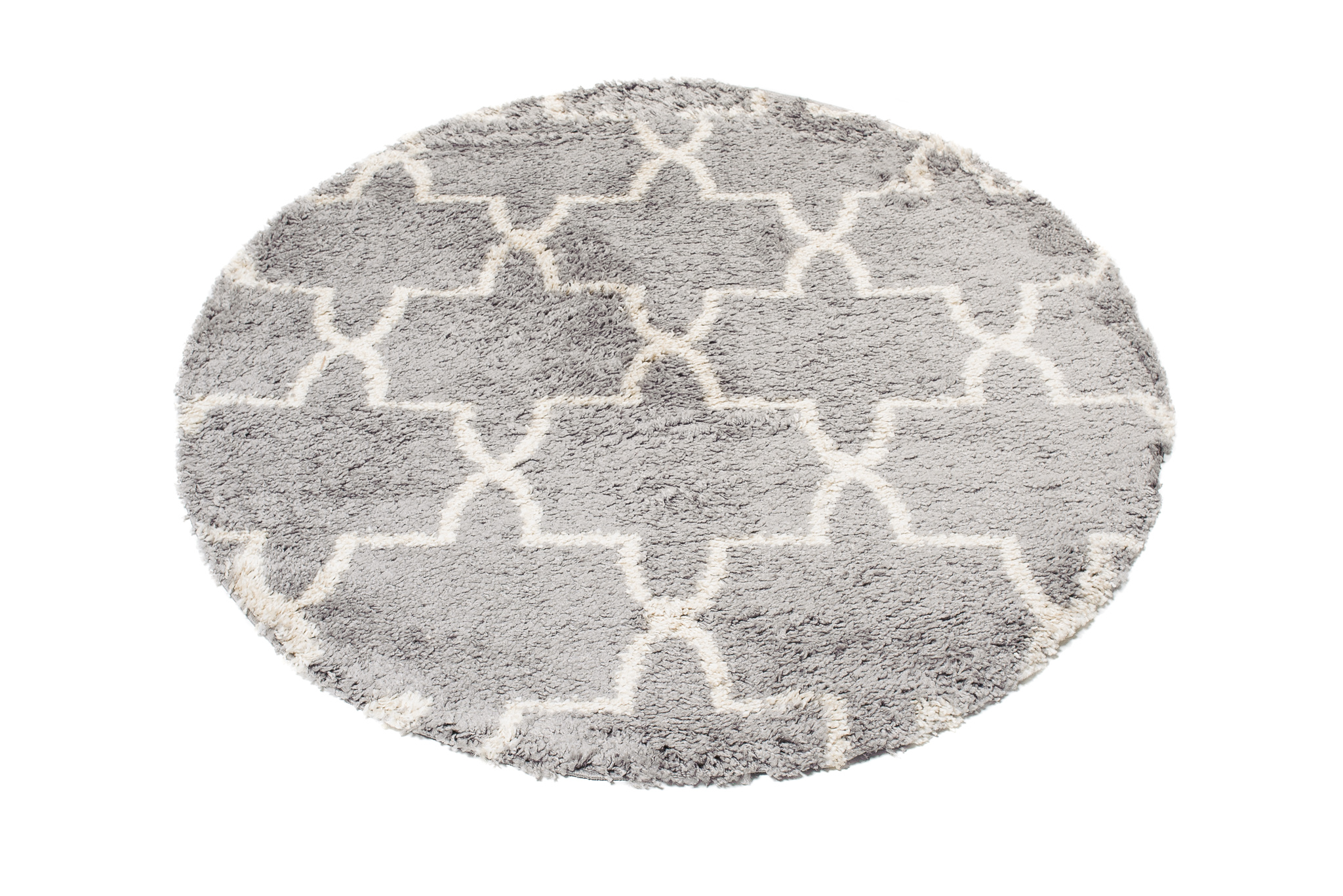 Area Rug Boho Round Shaggy Geometric Grey Cream Moroccan
