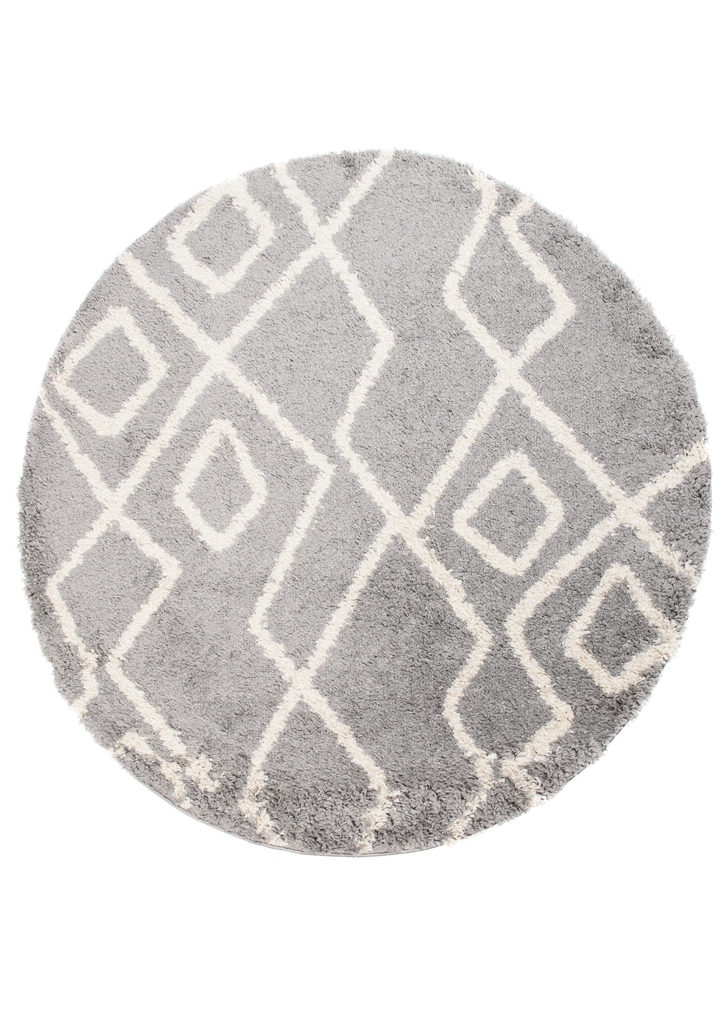 Area Rug Boho Round Shaggy Grey Cream Lines Shapes