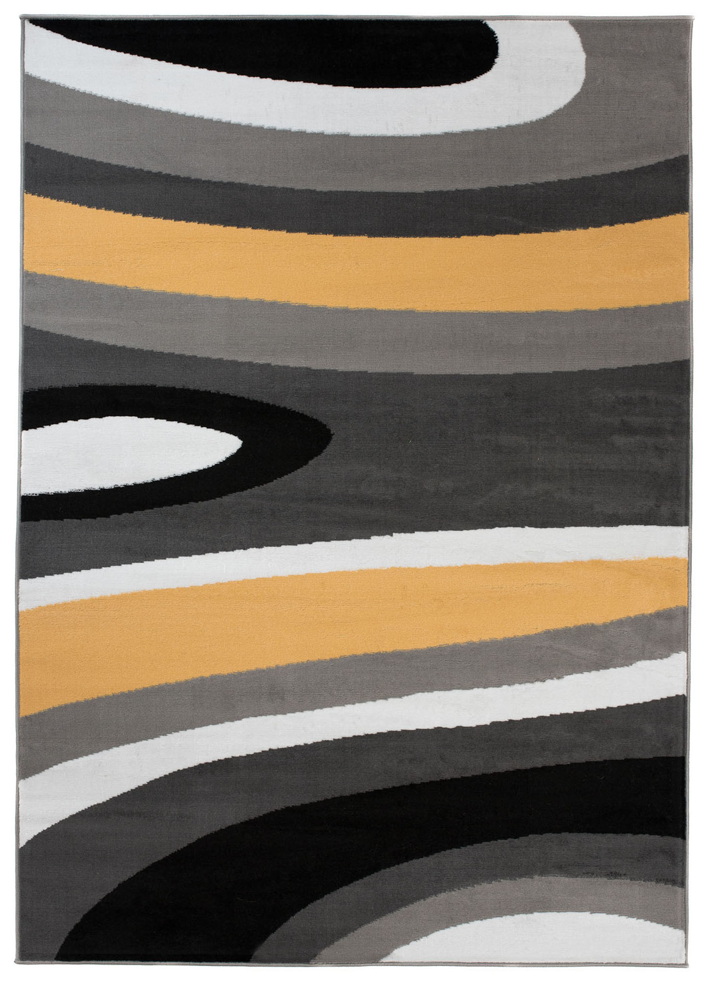 Area Rug Maya Modern Short Pile Waves Lines Designer Grey Yellow