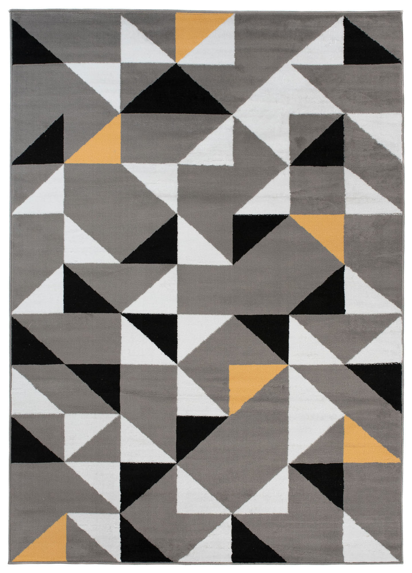 Area Rug Maya Modern Short Pile Triangles Geometric Grey Yellow