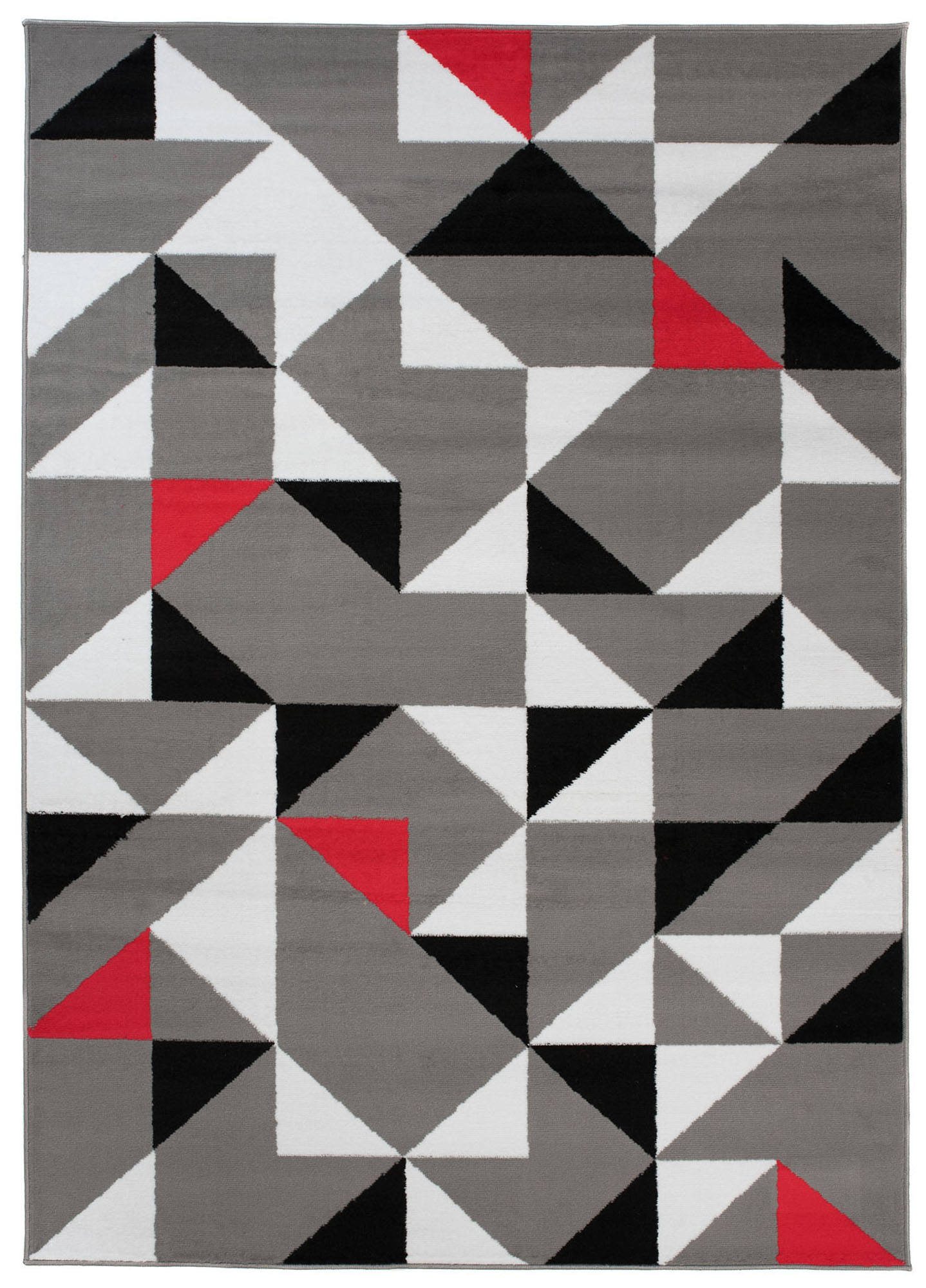 Area Rug Maya Modern Short Pile Triangles Geometric Grey Red