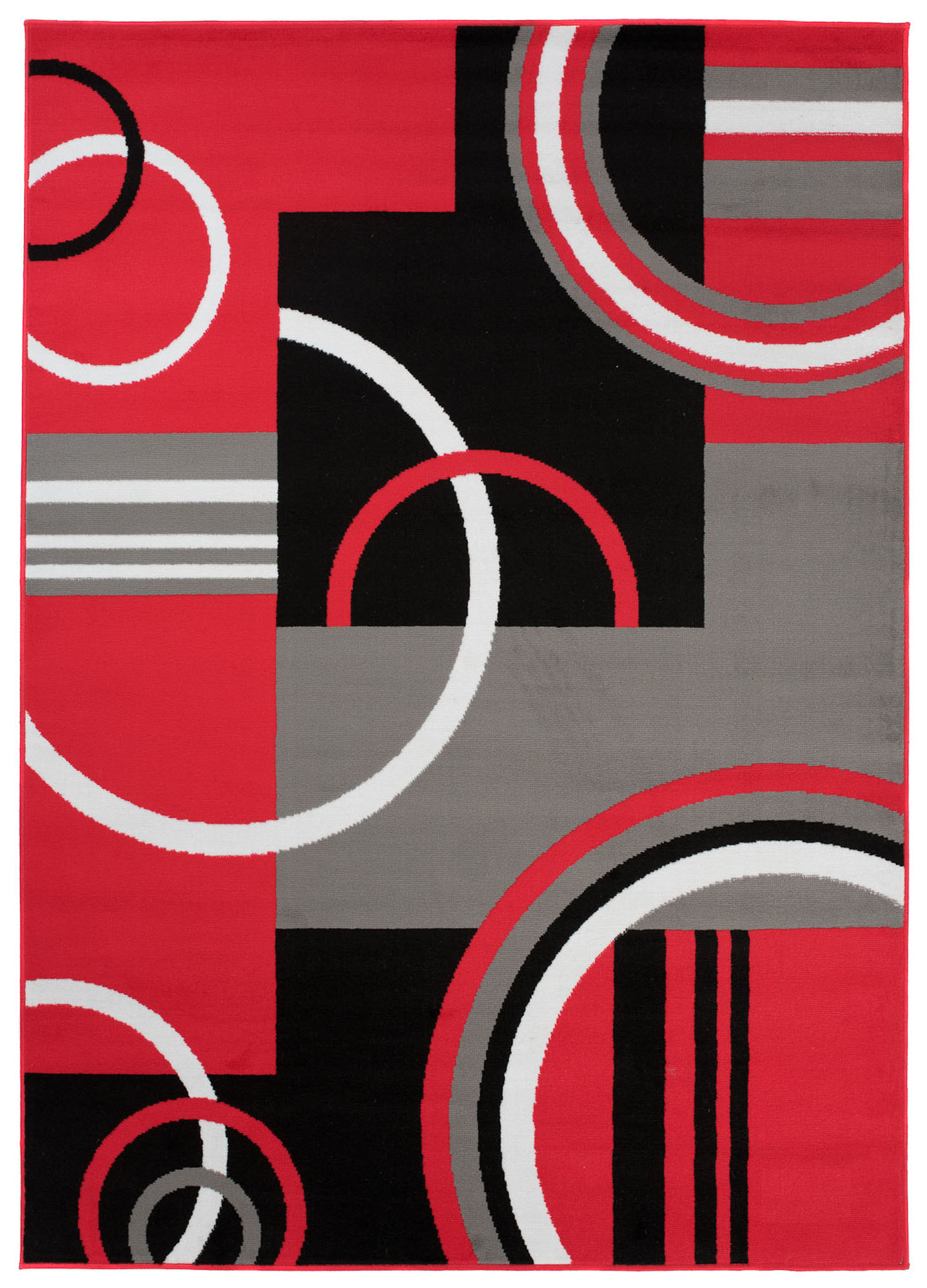 Area Rug Maya Modern Short Pile Circles Geometric Red Grey