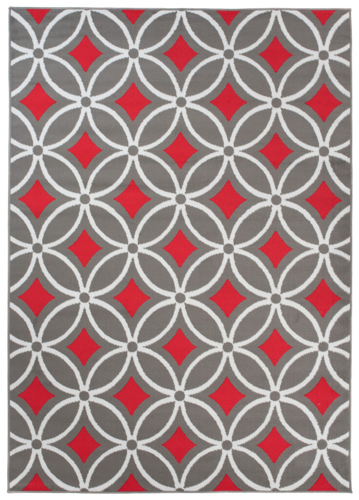 Area Rug Maya Modern Short Pile Lilac Mosaic Designer Grey Red