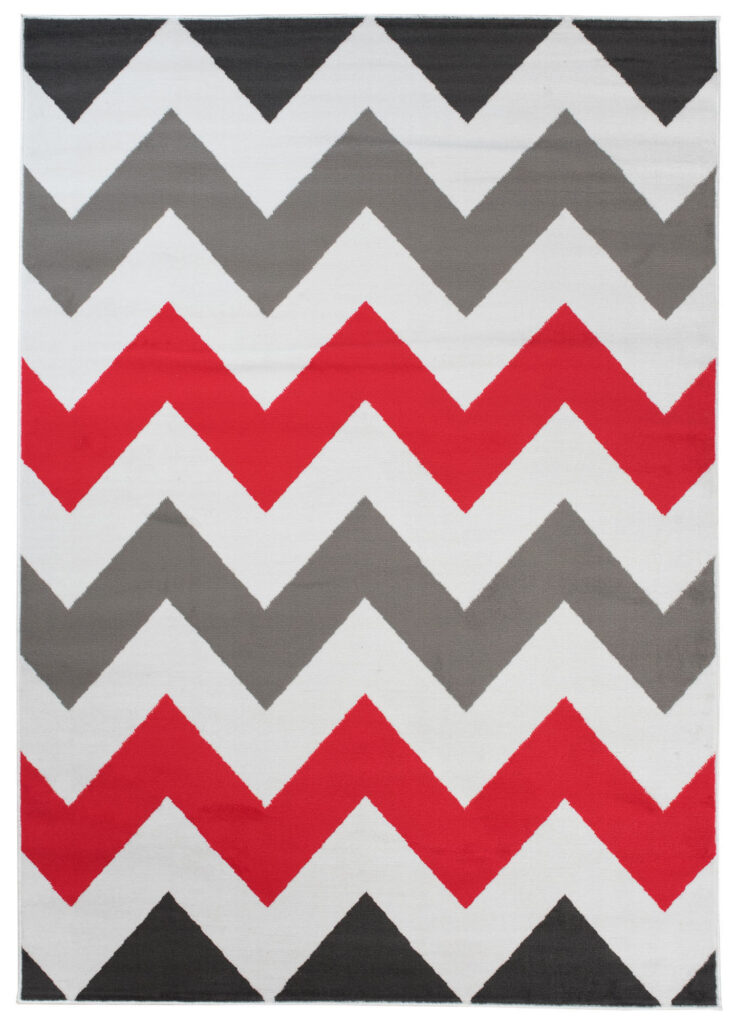 Area Rug Maya Modern Short Pile ZigZag Geometric Grey Red