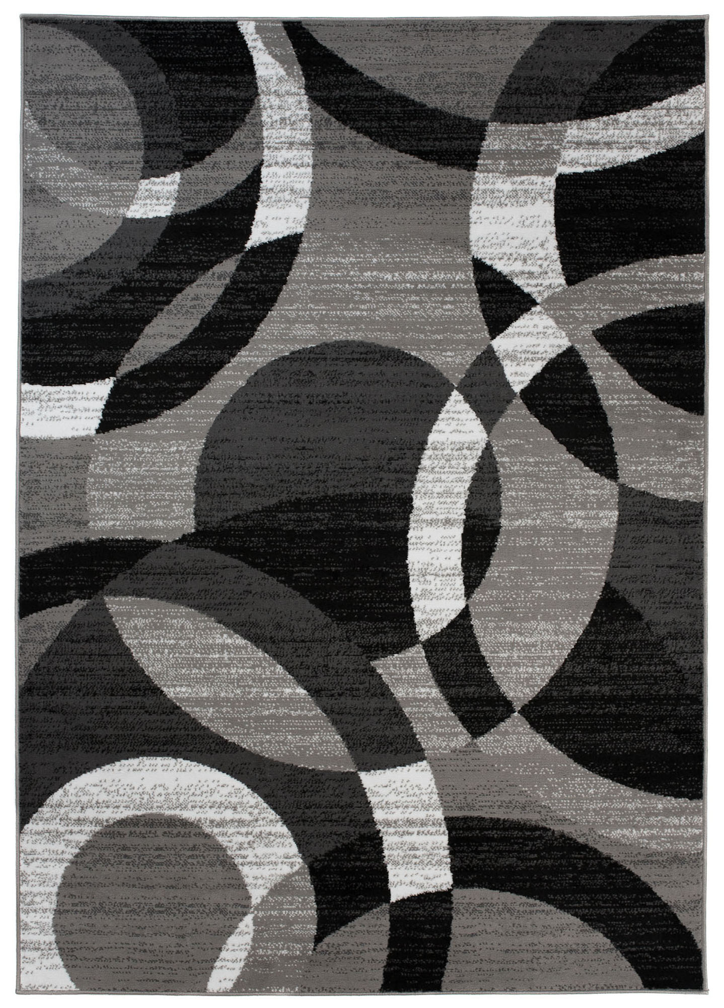 Area Rug Maya Modern Short Pile Geometric Circle Grey Black