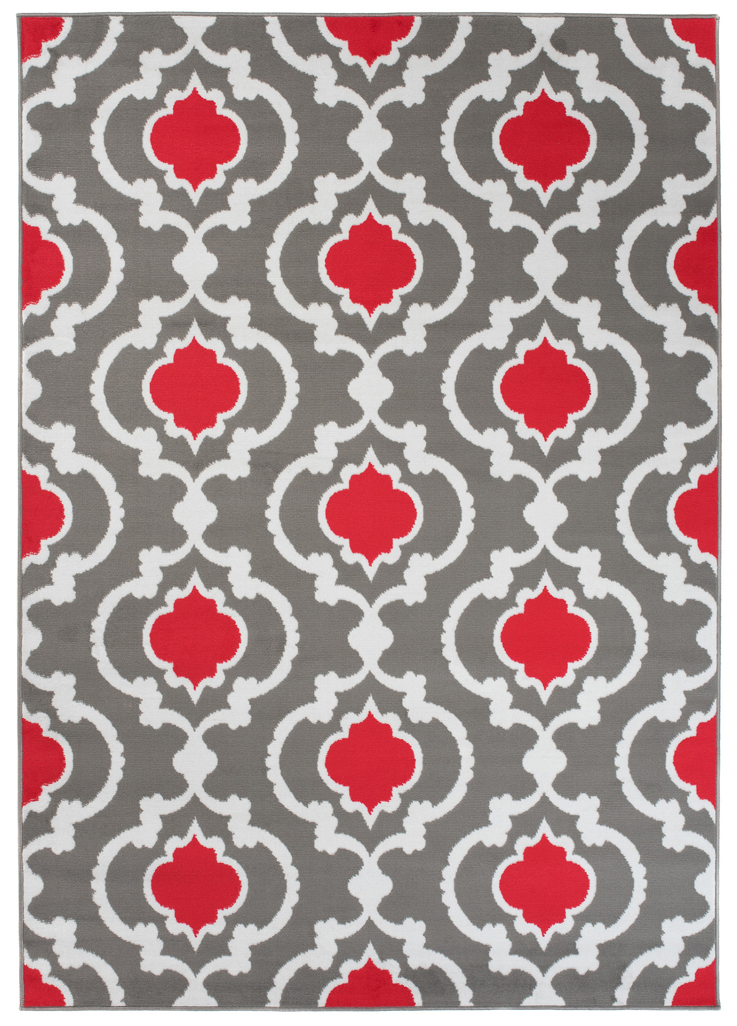 Area Rug Maya Modern Short Pile Trellis Mosaic Designer Grey Red