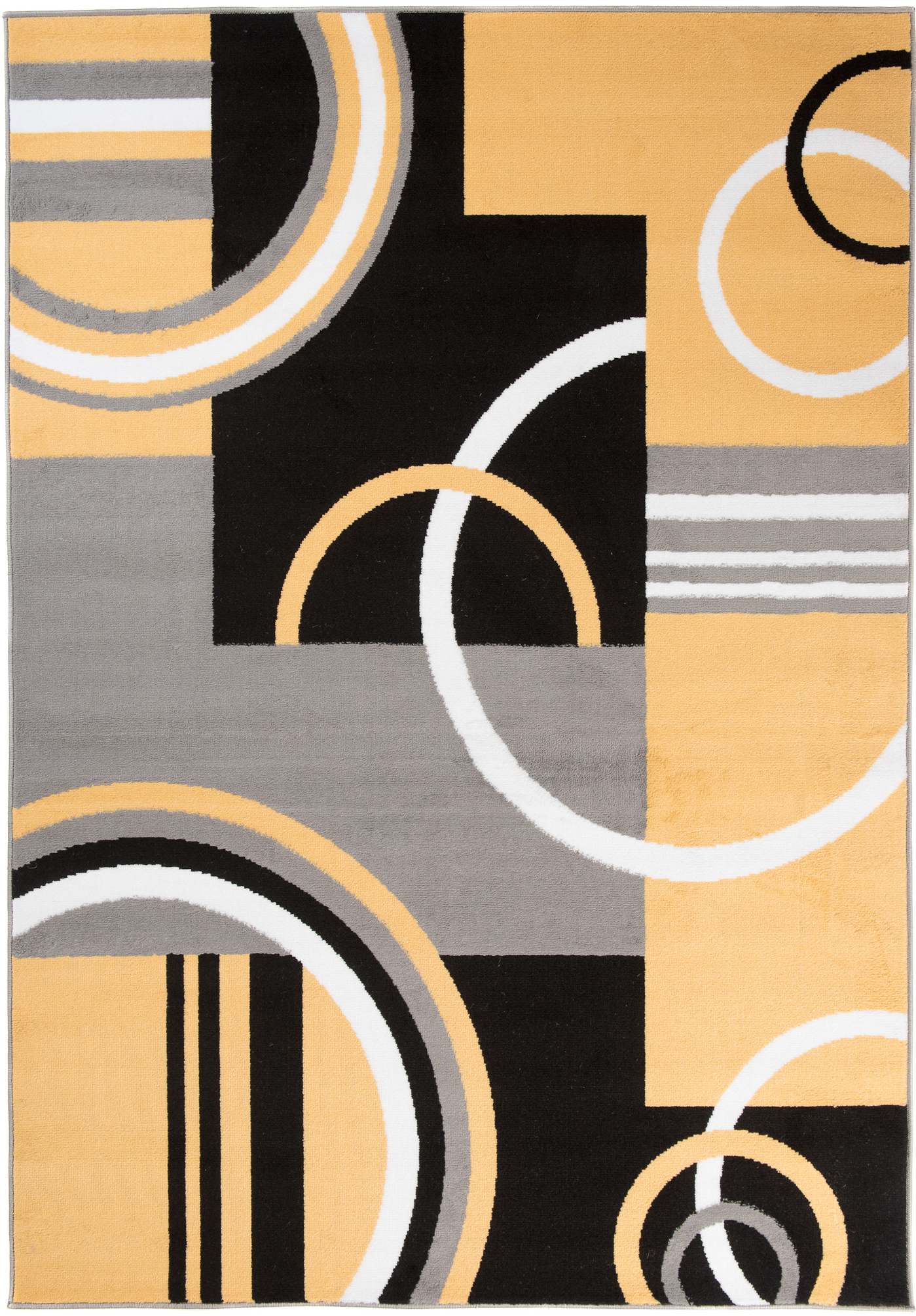 Area Rug Maya Modern Short Pile Circles Geometric Yellow Grey