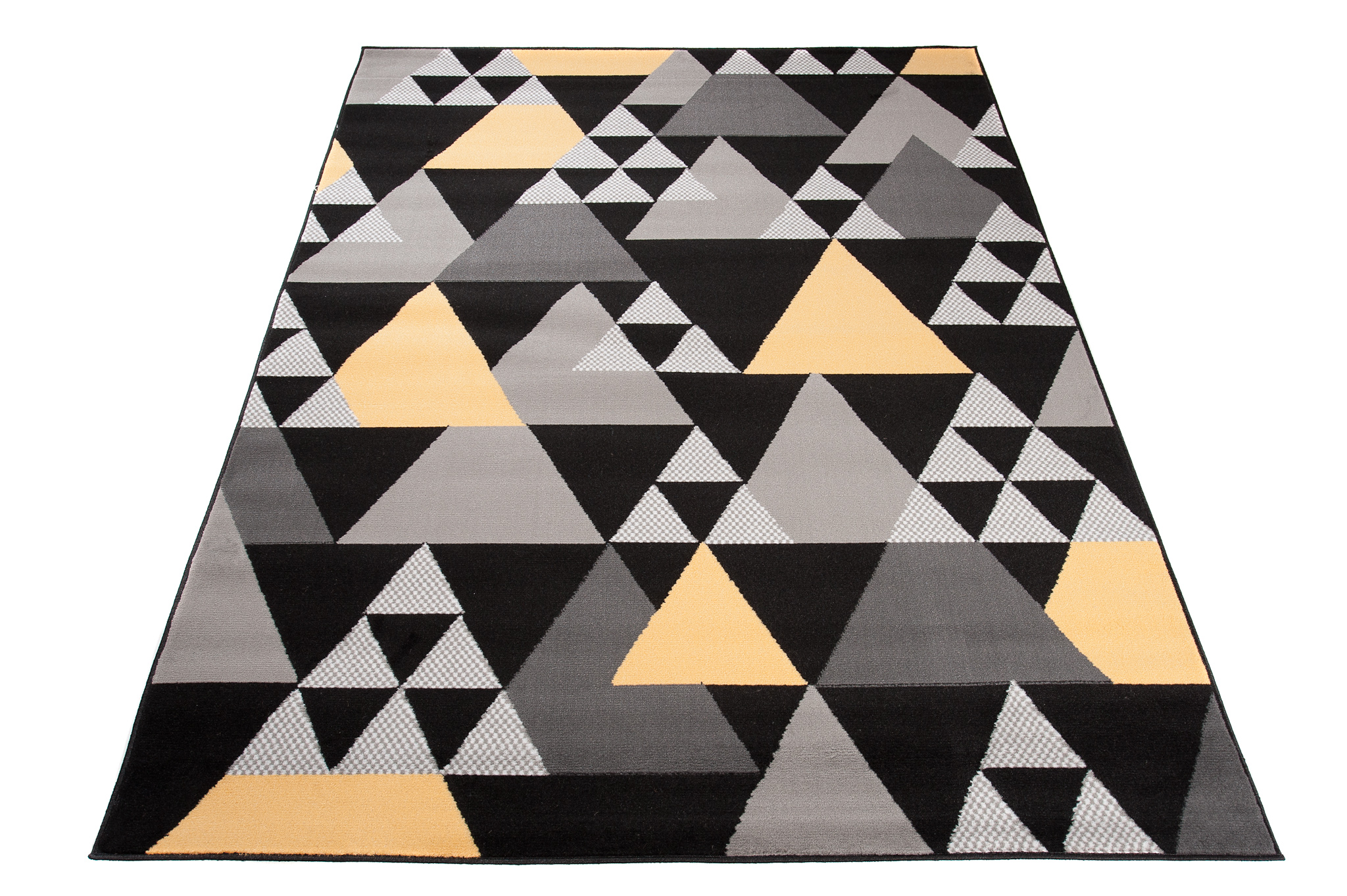 Area Rug Maya Modern Short Pile Geometric Triangle Grey Yellow