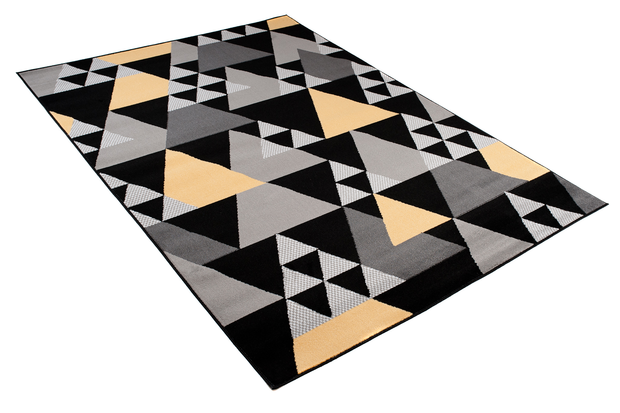 Area Rug Maya Modern Short Pile Geometric Triangle Grey Yellow