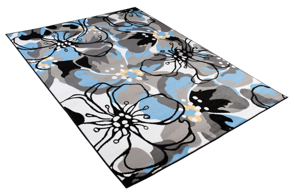 Area Rug Maya Modern Short Pile Designer Flowers Blue Grey