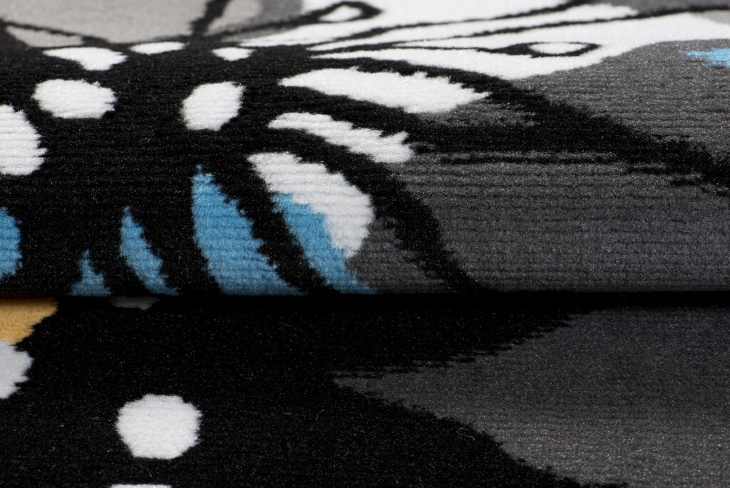 Area Rug Maya Modern Short Pile Designer Flowers Blue Grey