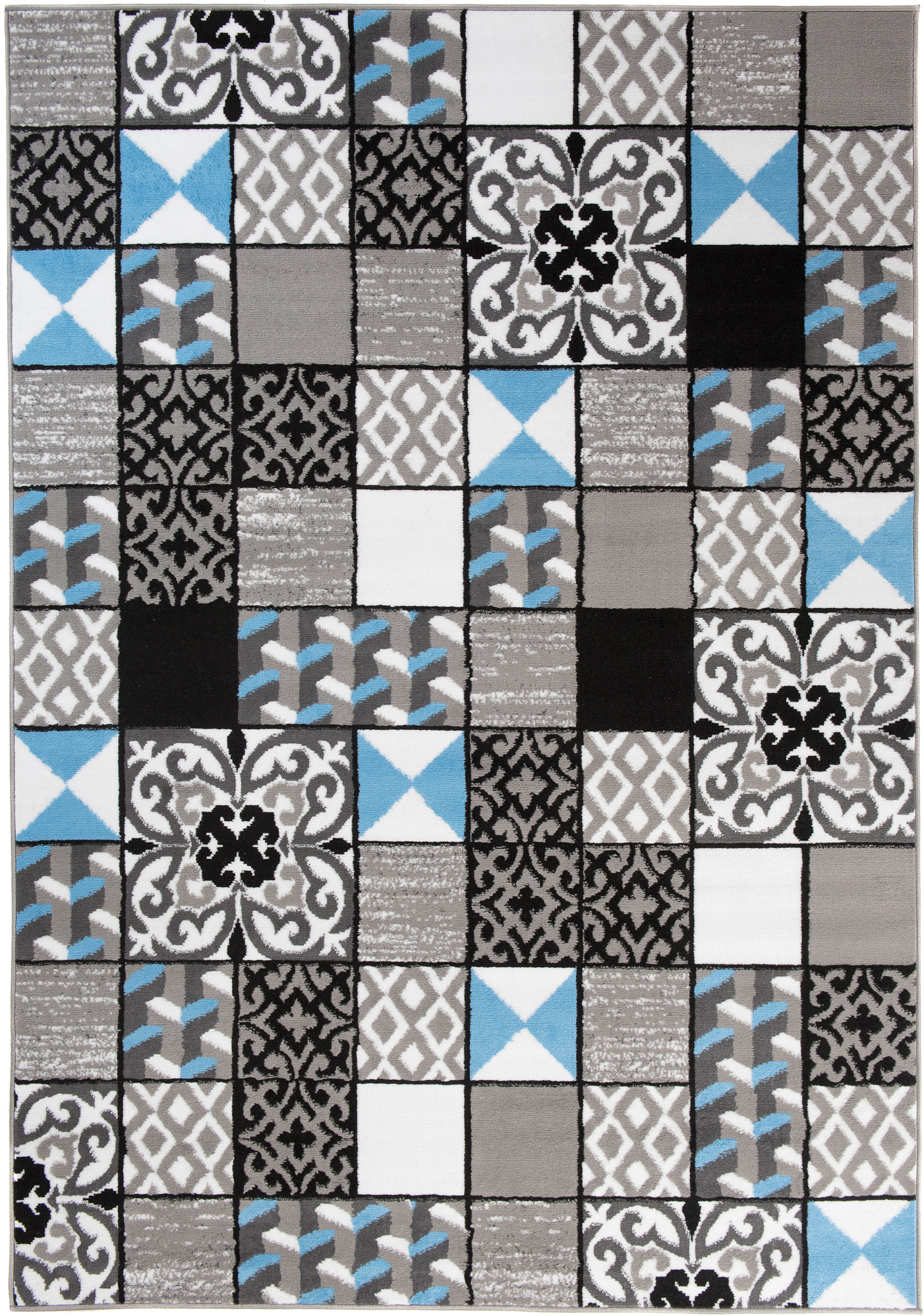 Area Rug Maya Modern Short Pile Mosaic Designer Grey Blue