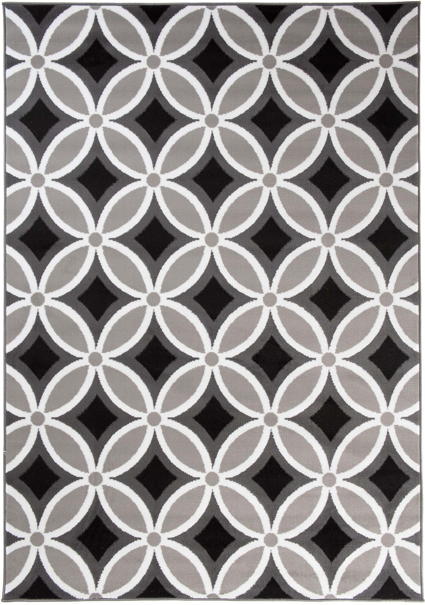 Area Rug Maya Modern Short Pile Lilac Mosaic Designer Grey Black