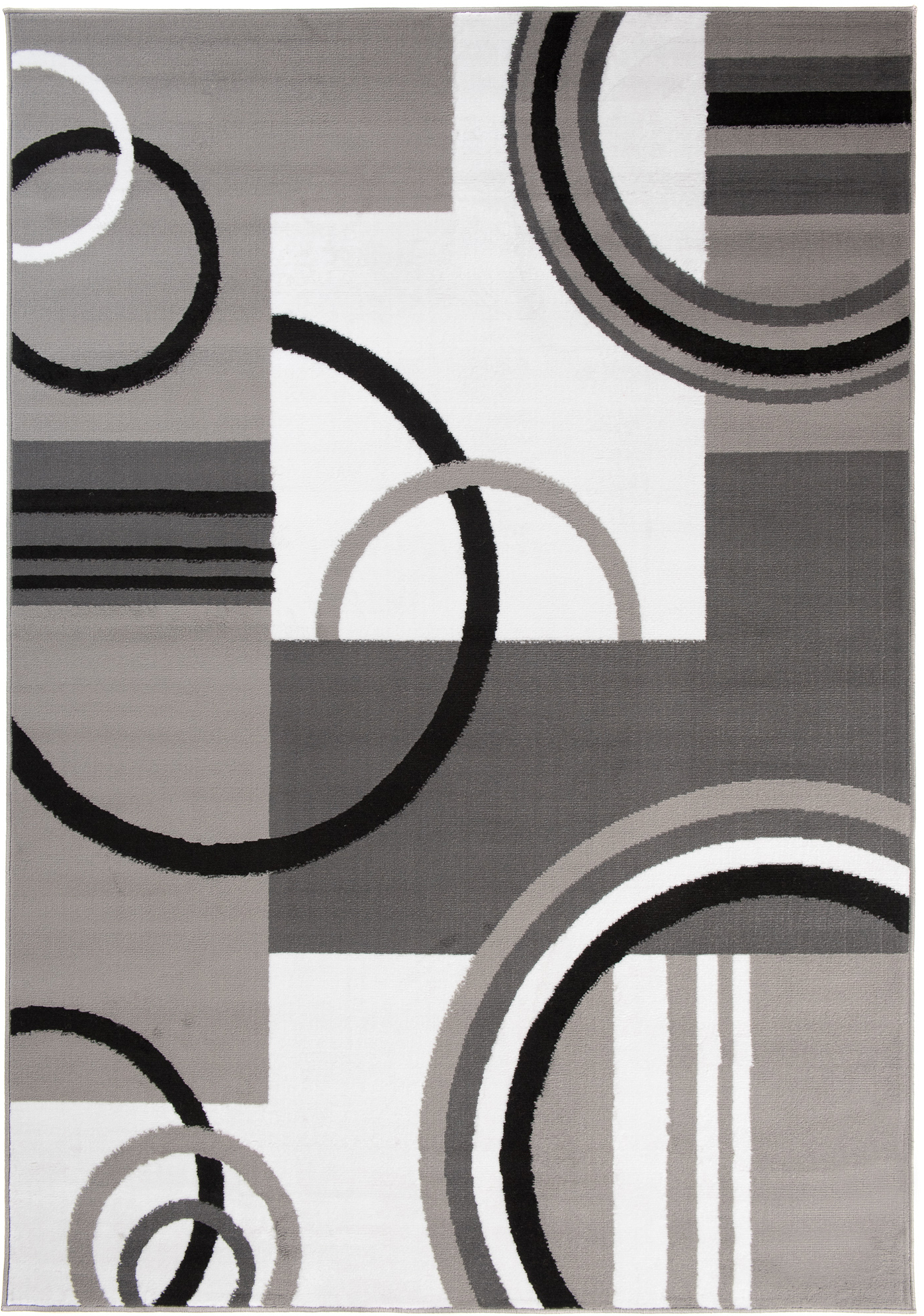 Area Rug Maya Modern Short Pile Circles Geometric White Grey