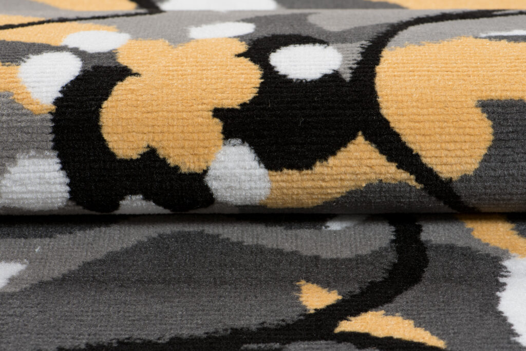 Area Rug Maya Modern Short Pile Designer Flowers Yellow Grey
