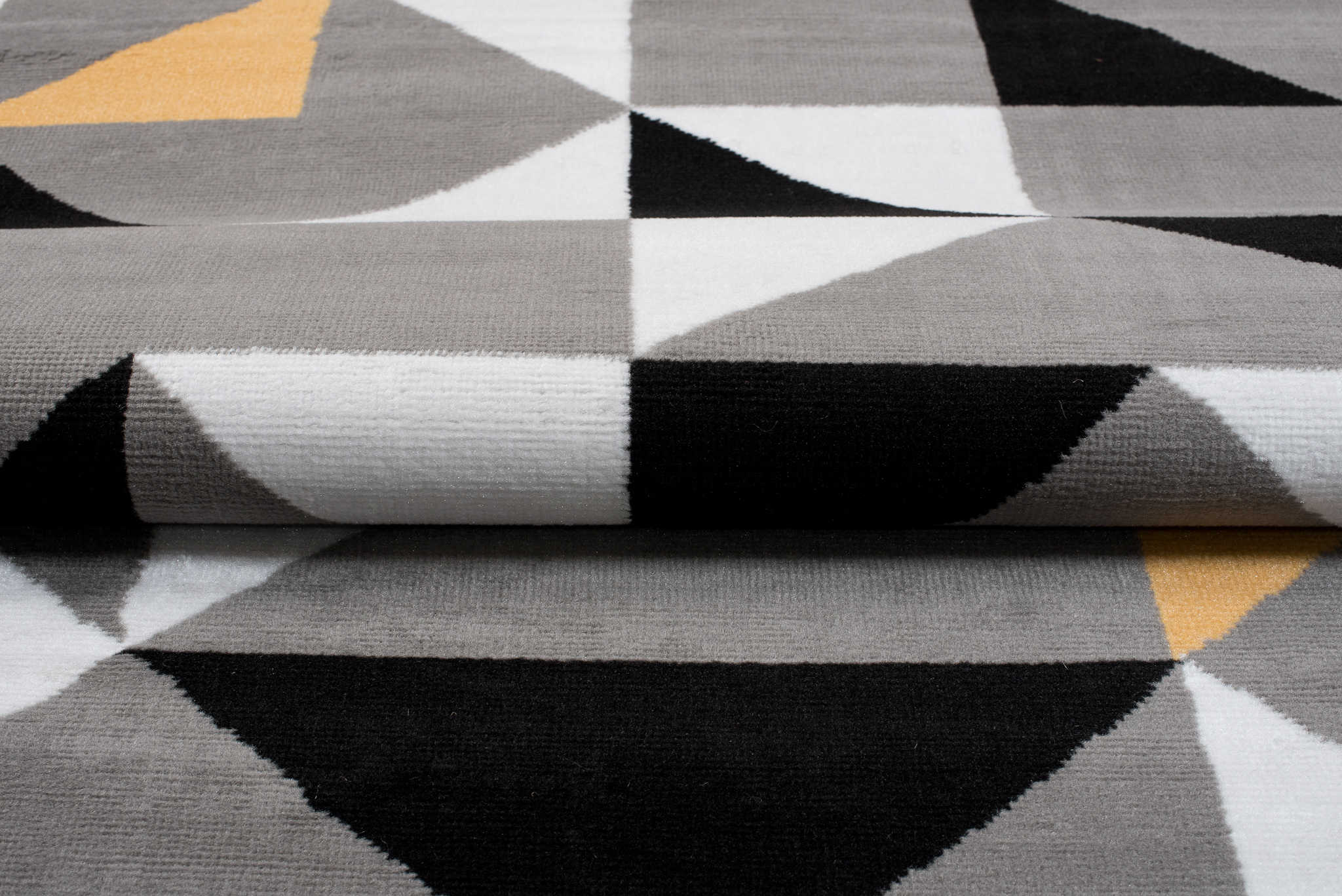 Area Rug Maya Modern Short Pile Triangles Geometric Grey Yellow