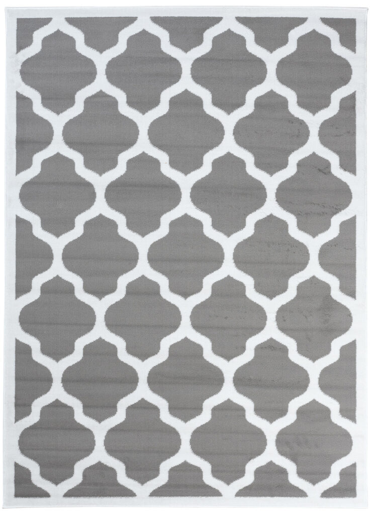Area Rug Luxury Short Pile Moroccan Trellis Grey White