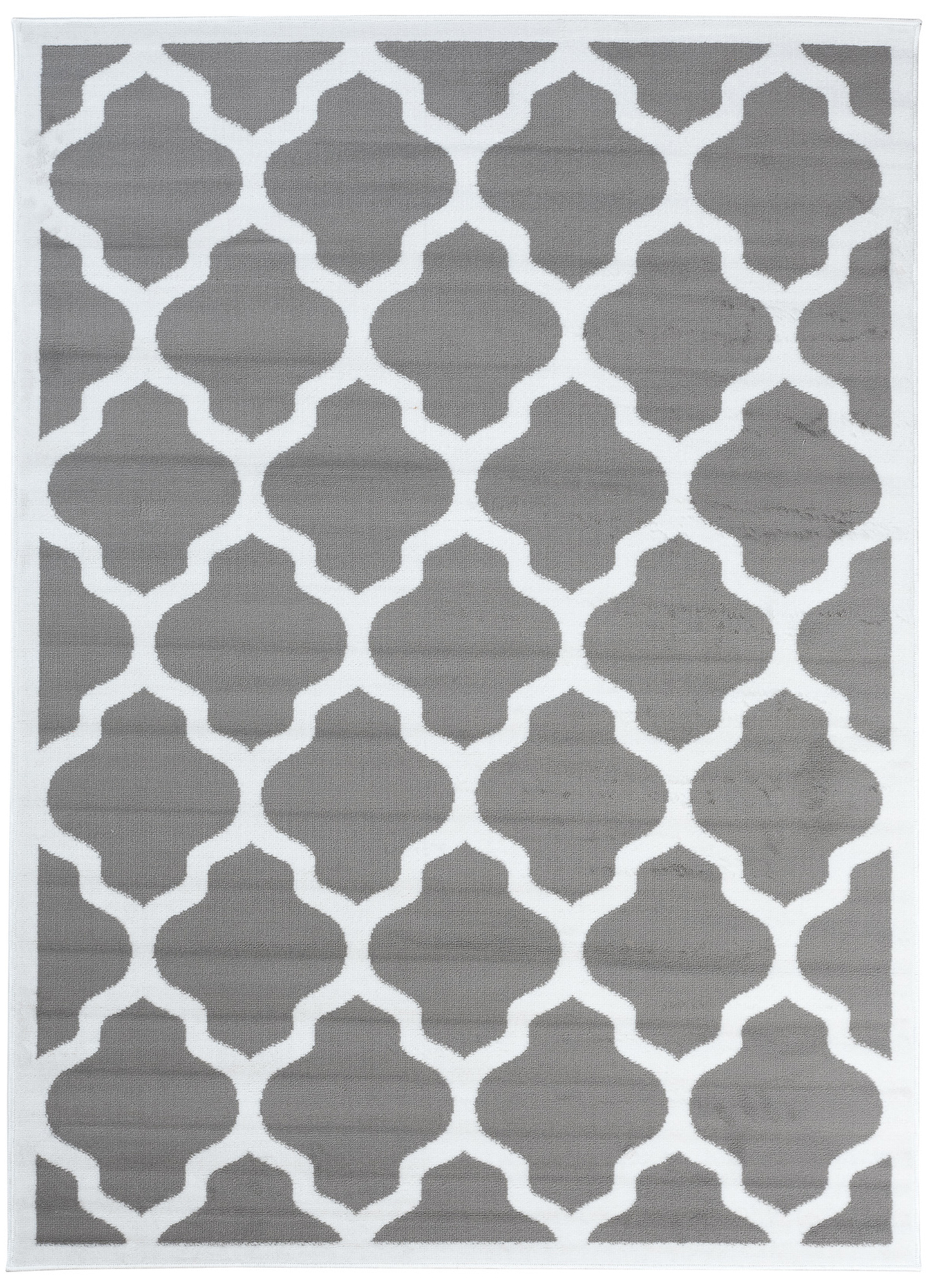 Area Rug Luxury Short Pile Moroccan Trellis Grey White