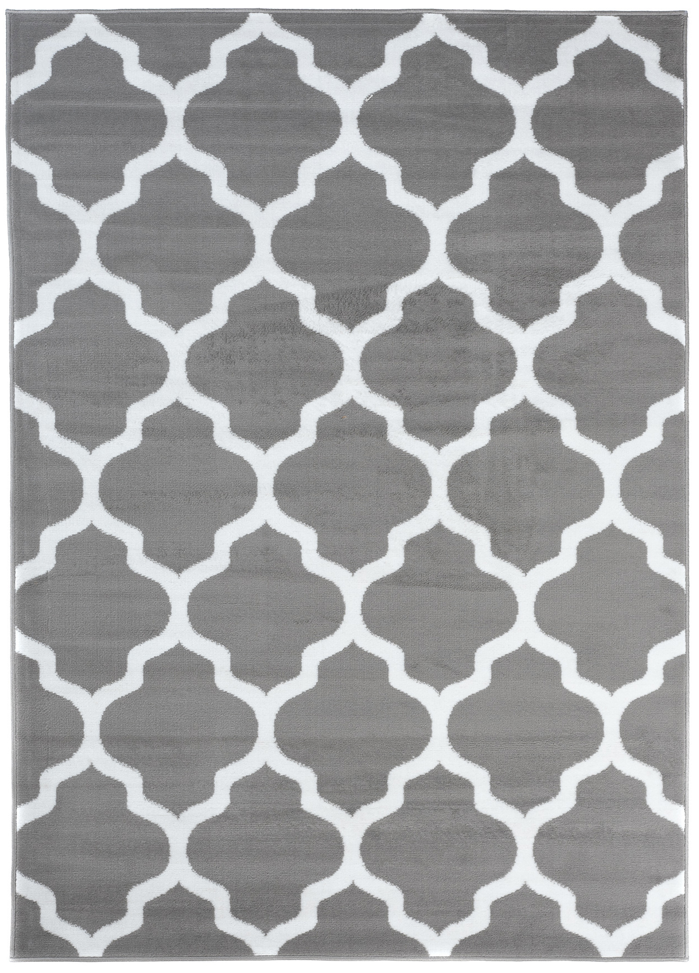 Area Rug Luxury Short Pile Trellis Moroccan Grey White