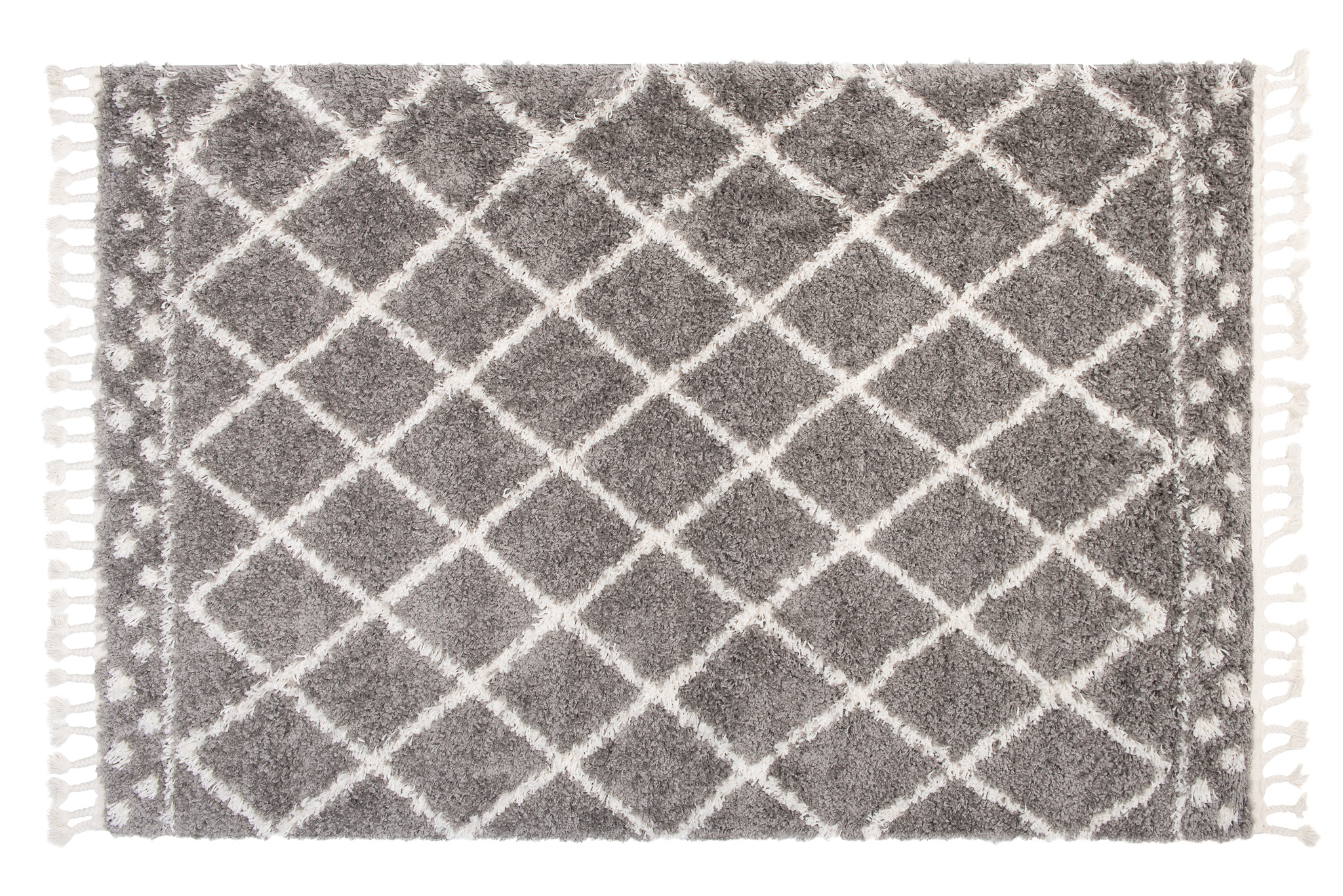 Area Rug Boho Shaggy Fringes Checkered Dots Grey Cream