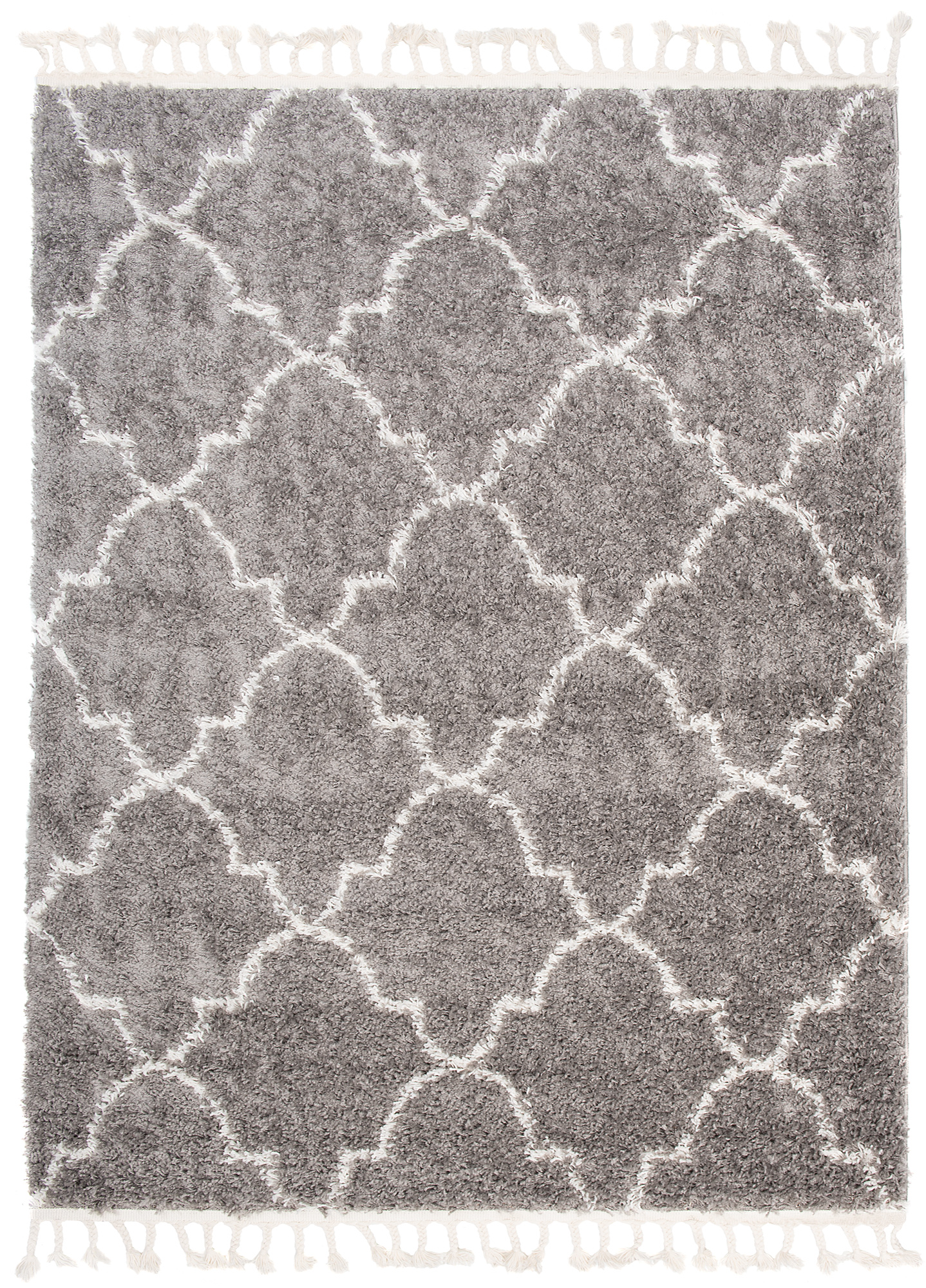 Area Rug Boho Shaggy Fringes Trellis Moroccan Grey Cream