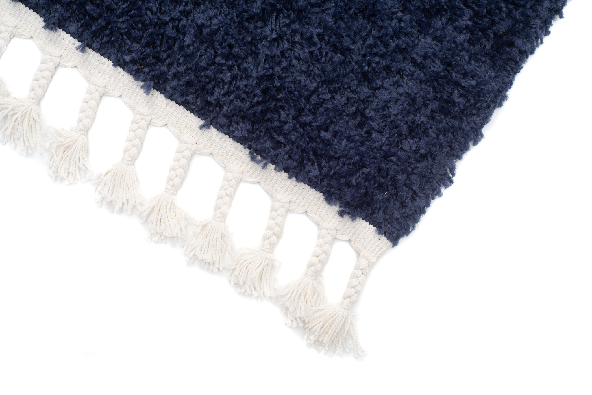 Area Rug Boho Shaggy Fringes Plain One Colour Navy Blue