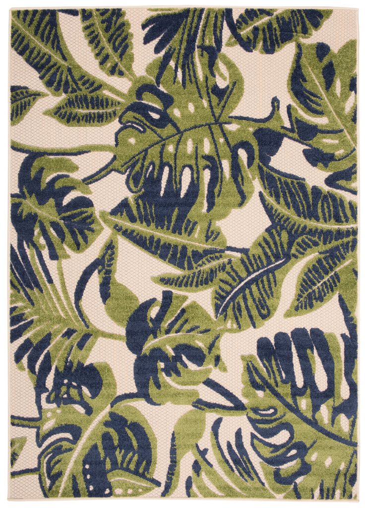 Area Rug Patio Outdoor Cream Monstera Leaves