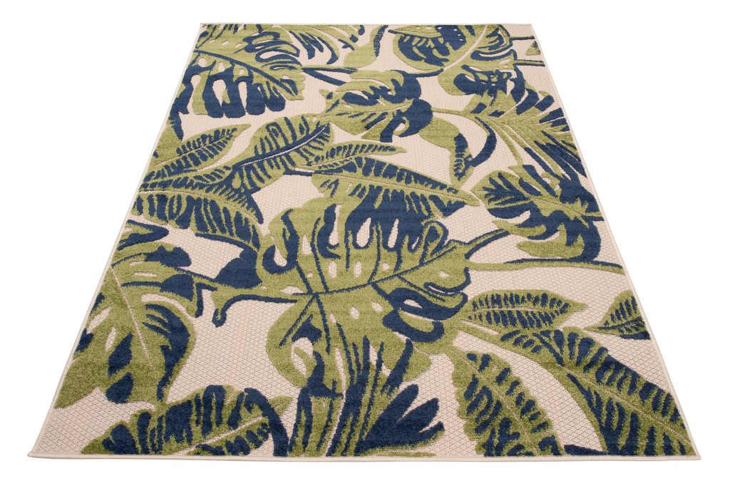 Area Rug Patio Outdoor Cream Monstera Leaves