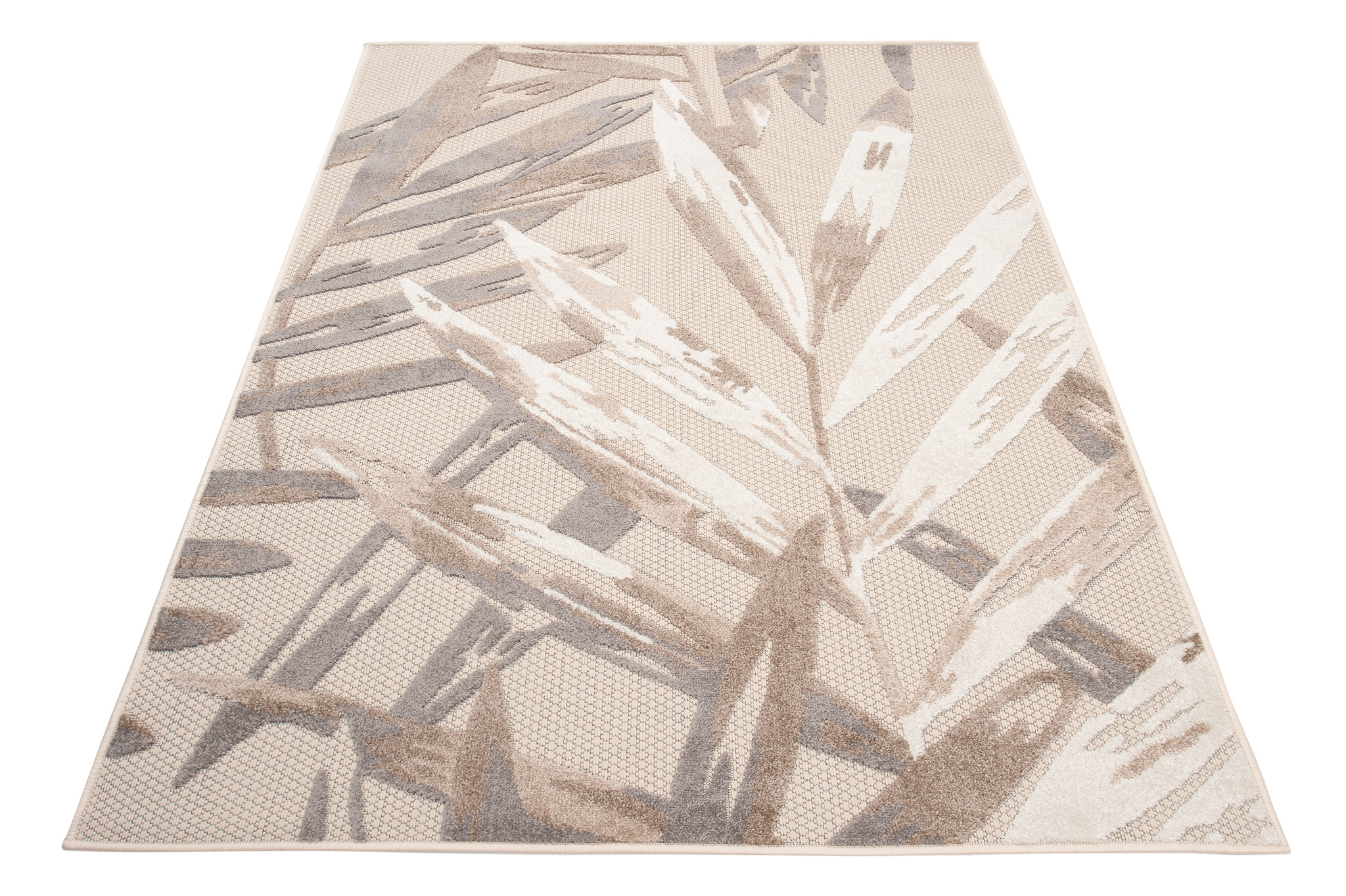 Area Rug Patio Outdoor Cream Grey Leaves